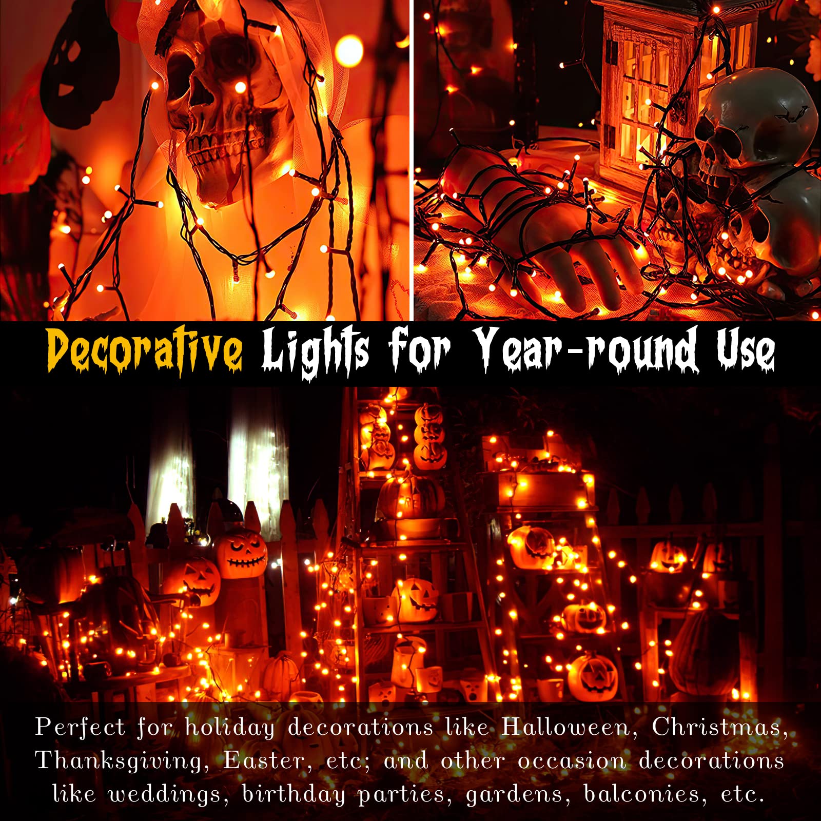 Techip Halloween Lights - 300LED Orange String Lights 108FT, Waterproof Outdoor/Indoor Mini Fairy Lights for Tree, Garden, Party, Carnival, Thanksgiving & Christmas Decorations - Perfect for Halloween, Home, Yard, and Holiday Celebrations