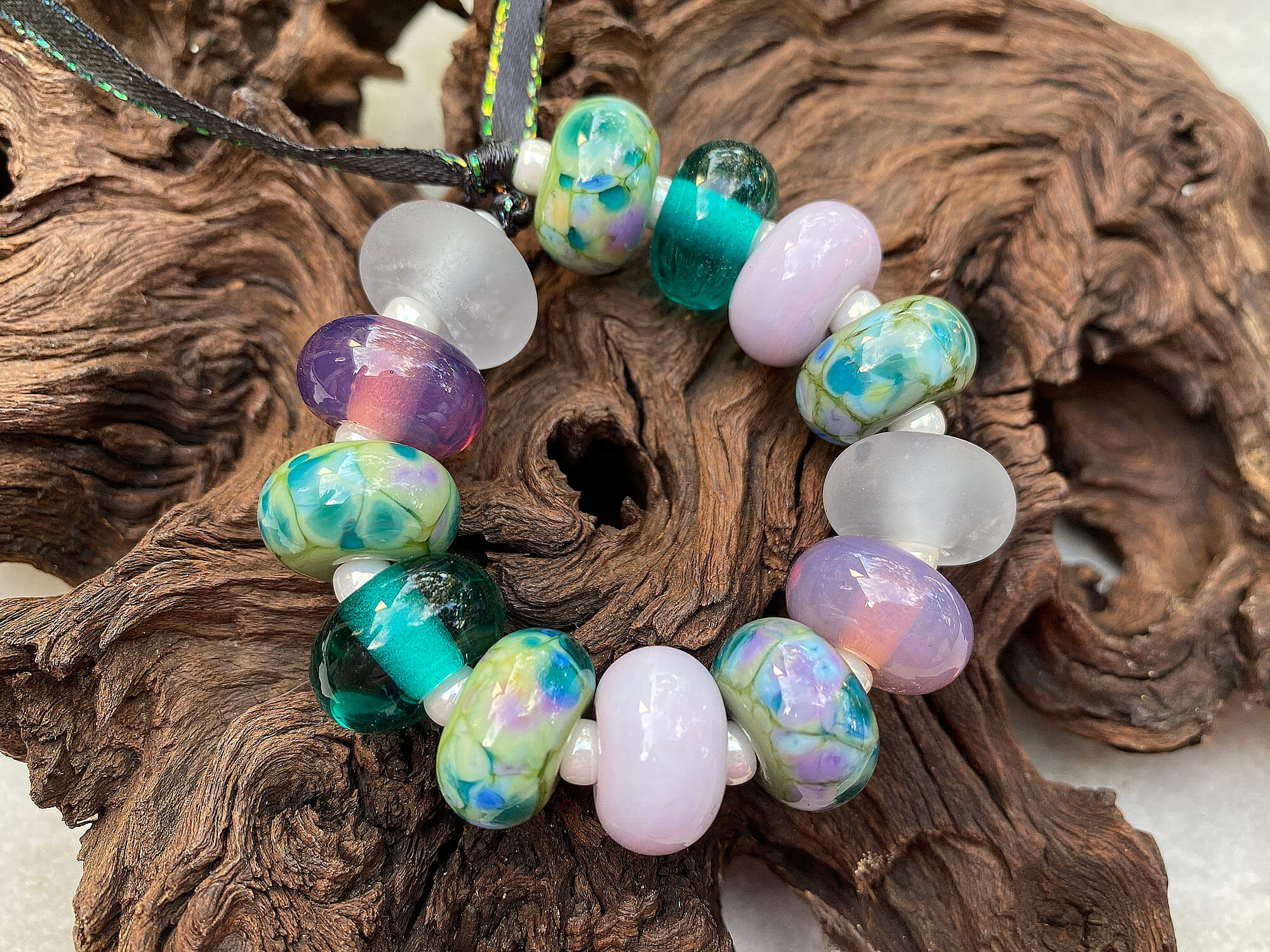Handmade Green & Lavender Lampwork Glass Beads for Jewelry Making - DIY Bracelets, Necklaces & Craft Projects - SRA Certified Artisan Beads
