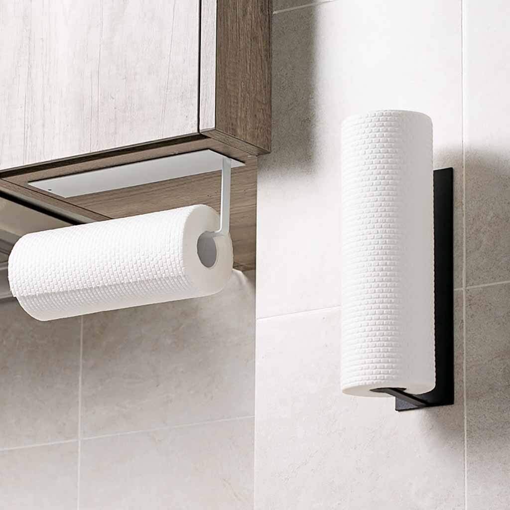 Sturdy Under Cabinet Paper Towel Holder - Self-Adhesive Kitchen & Bathroom Storage Rack for Paper Rolls, Tissues & Towels (Black) - Perfect for Small Spaces, RVs & Apartments