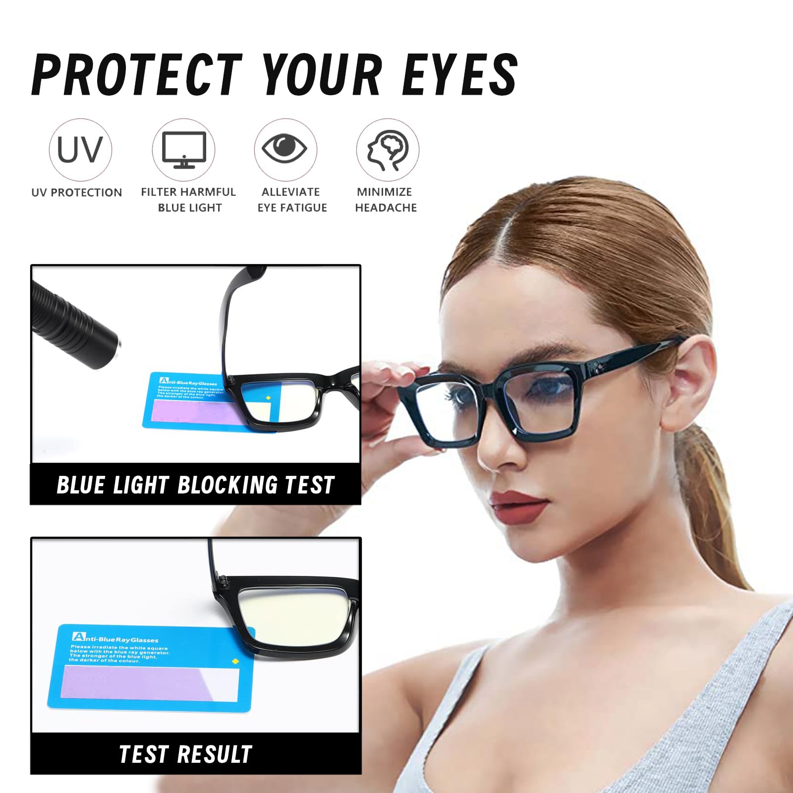 Retro Oversized Square Reading Glasses for Men & Women - 4 Pairs Blue Light Blocking Computer Glasses (Oprah Style) +2.0 Magnification with Glasses Cloth Cover - Perfect for Office Work, Screen Time & Fashion Accessories