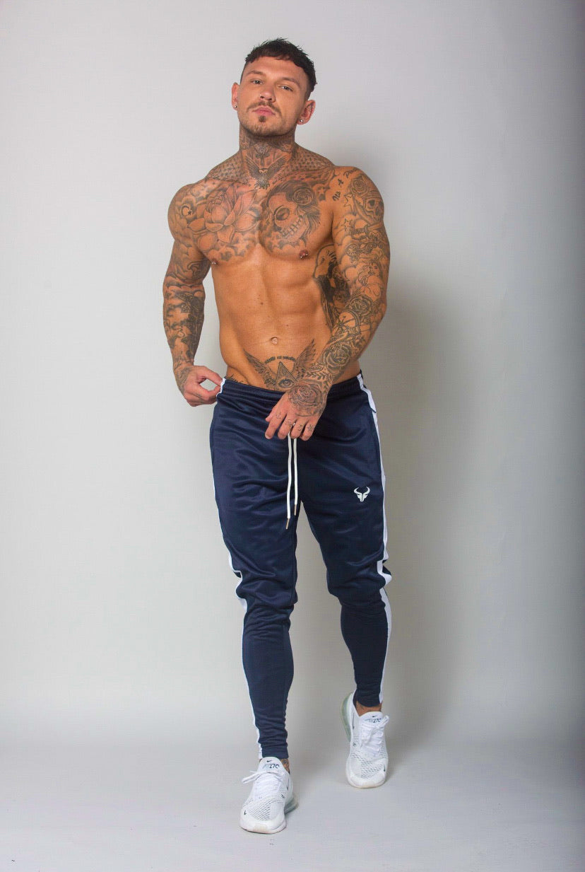 Cerus Navy Jogging Pants for Men with White Stripes - Comfortable Athletic Running Sweatpants for Gym, Workout & Casual Wear