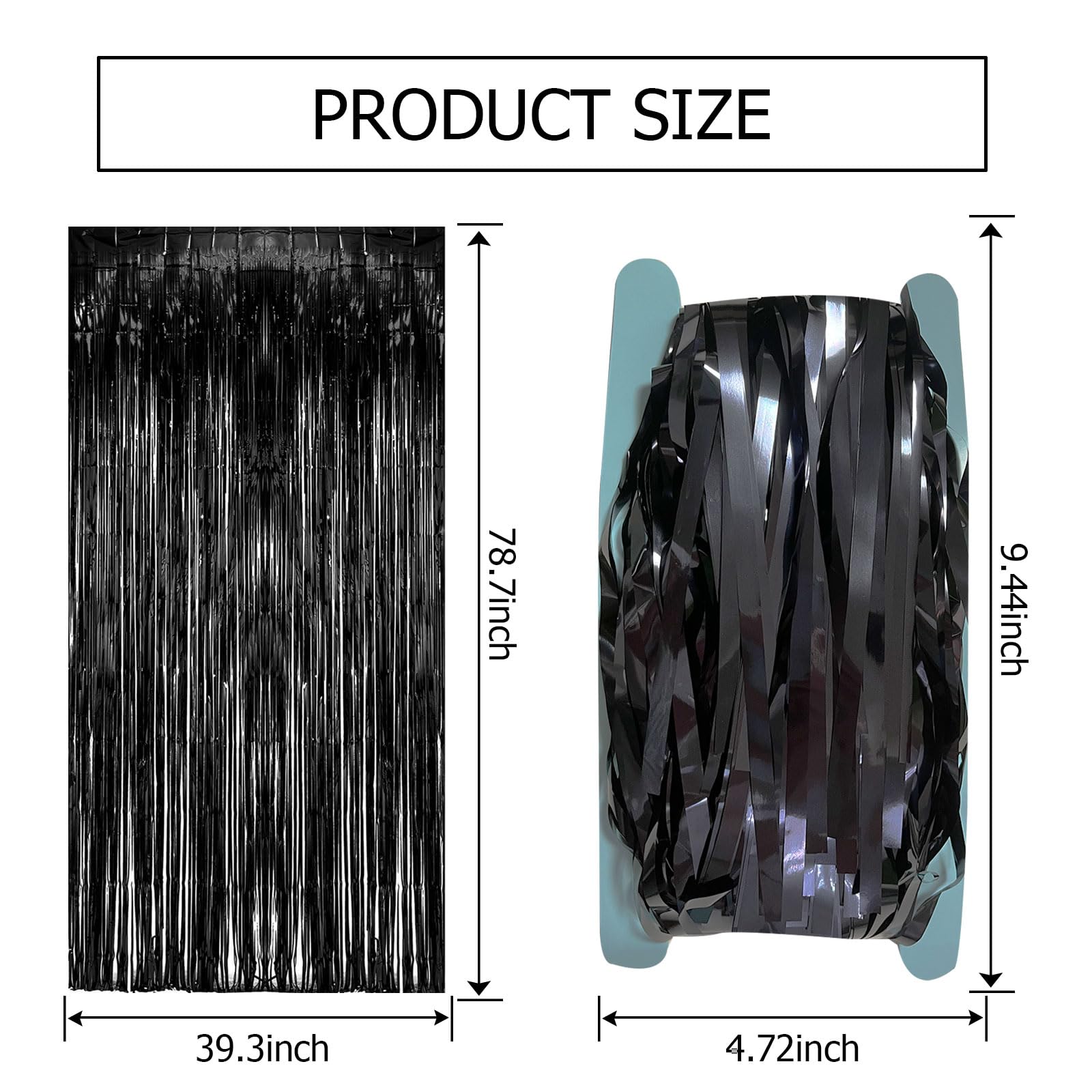 3 Pack Black Fringe Backdrop Streamers - Halloween Party Decorations, Black Tinsel Foil Curtains for Photo Booth, Birthday, Graduation, Wizard Party Supplies - Perfect for Weddings, Baby Showers & TikTok Backgrounds