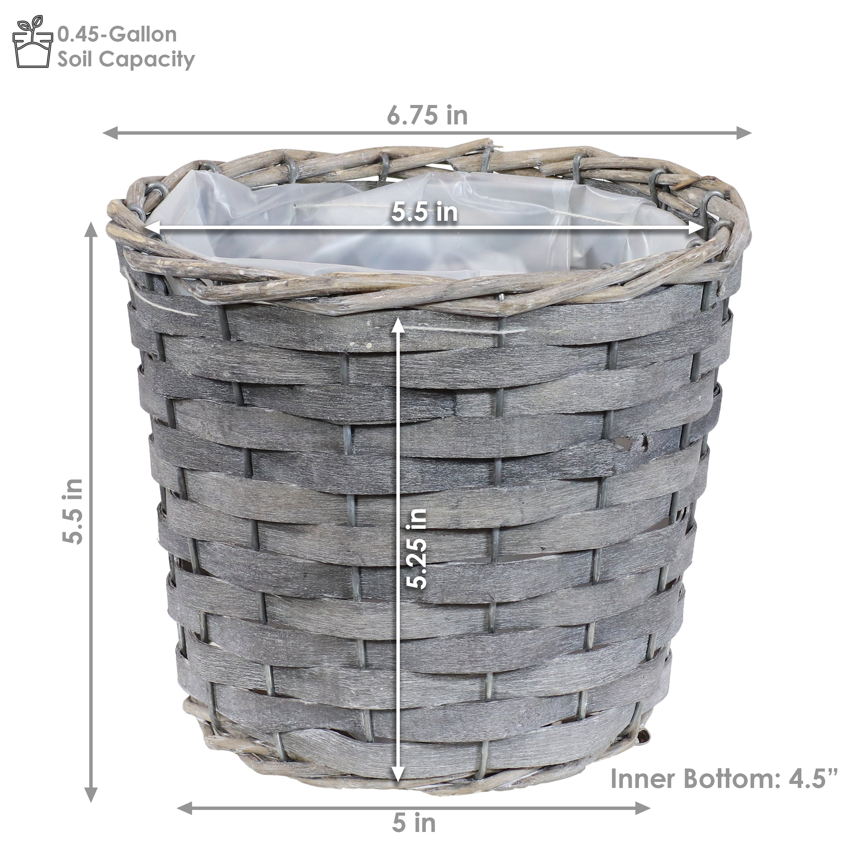 Sunnydaze 5-Pack Indoor Poplar Wicker Planters with Plastic Liners - Perfect for Home Decor, Office Plants & Indoor Gardening