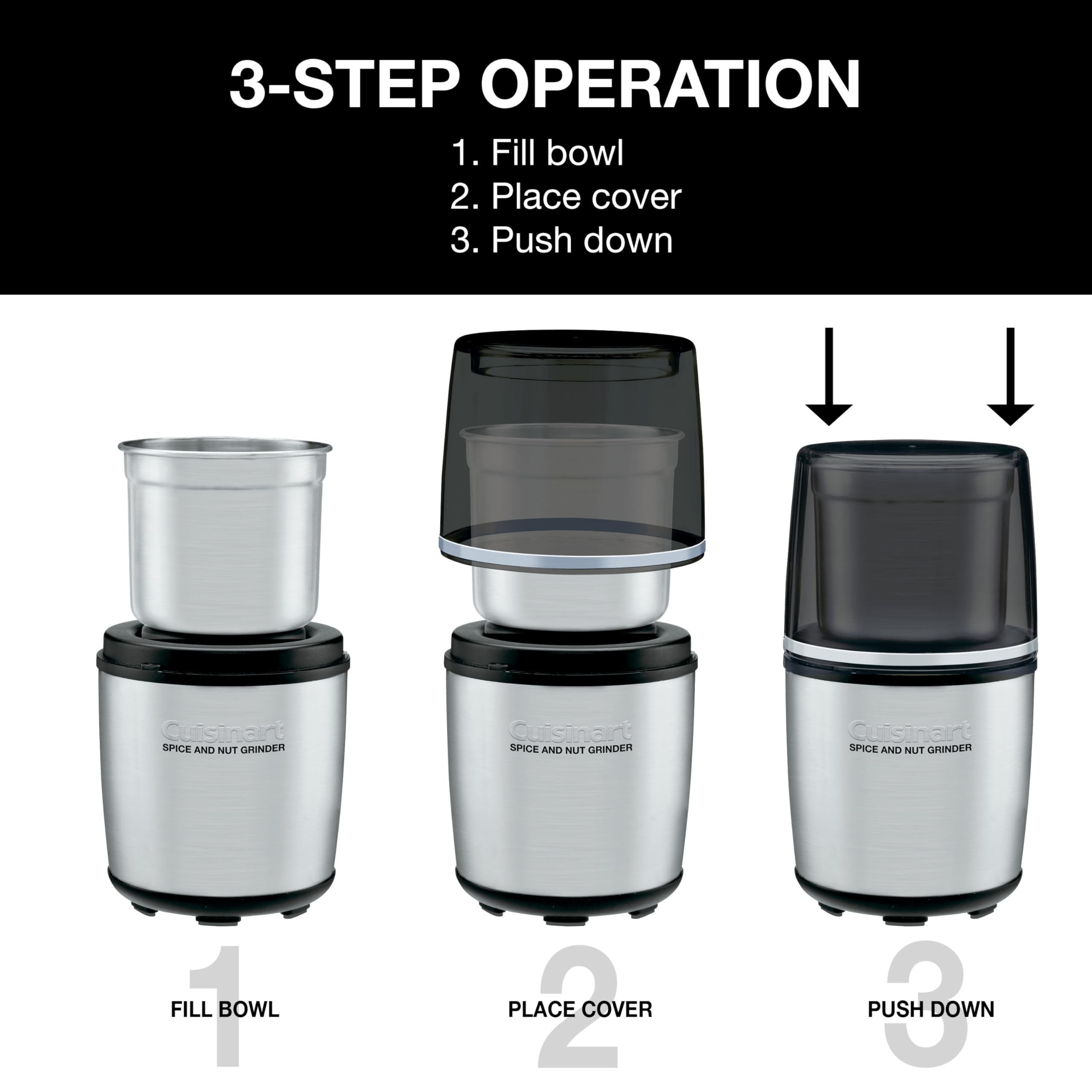 Cuisinart SG-10C Electric Spice and Nut Grinder - Stainless Steel & Black - Powerful Kitchen Appliance for Grinding Coffee Beans, Peppercorns, Herbs - Perfect for Home Cooking, Baking, and Meal Prep