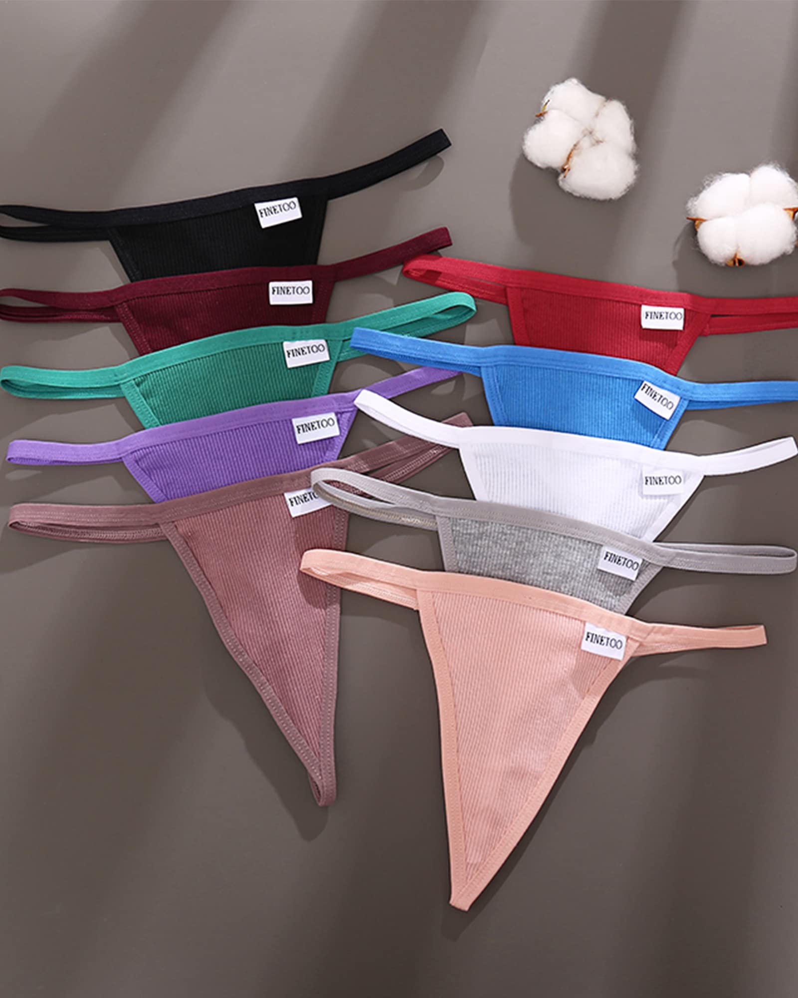 FINETOO 10 Pack Women's Cotton G-String Thongs - Stretch T-Back Tanga Panties, Low Rise Hipster Underwear (S-XL) for Everyday Comfort & Sexy Lingerie | Perfect for Date Night, Yoga & Lounge Wear