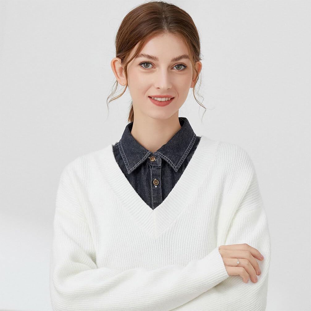 KESYOO Women's Detachable Fake Collar - Denim & Antique Lace Blouse Collar for Work & Casual Wear | White Collared Shirt Accessory | Perfect for Office, Dating & Special Occasions