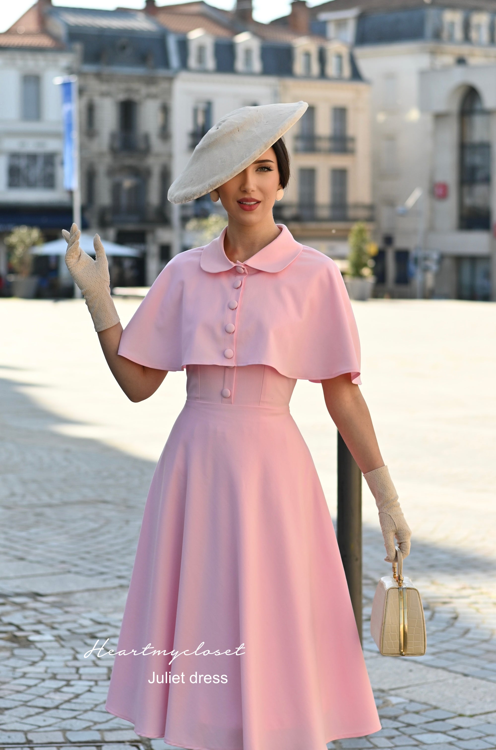 Vintage 1940s 1950s Juliet Swing Dress with Matching Cape - Retro Tea Length Party Dress for Women - Perfect for Cocktail Parties, Weddings & Vintage Themed Events
