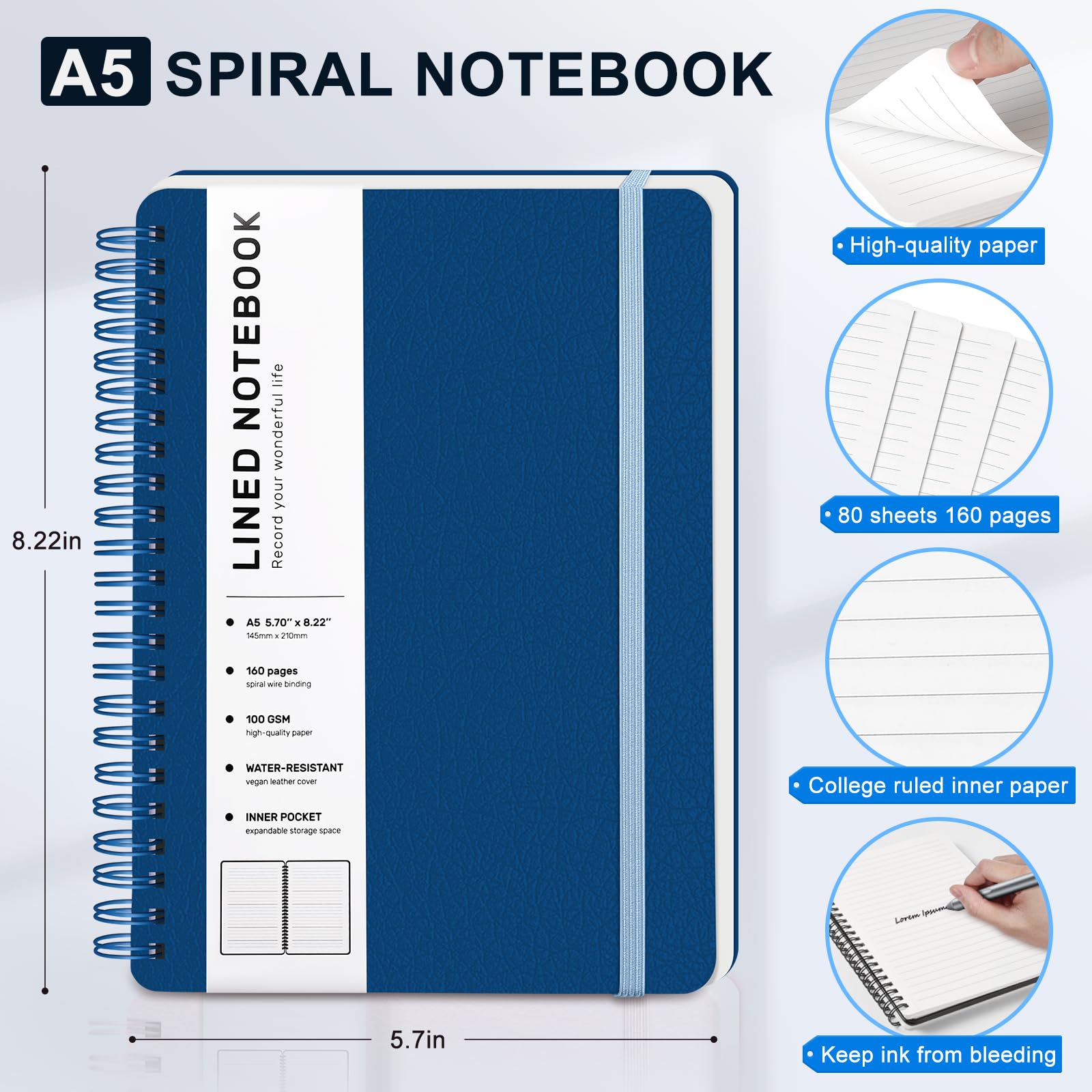 Premium A5 Lined Spiral Notebook - 5.7