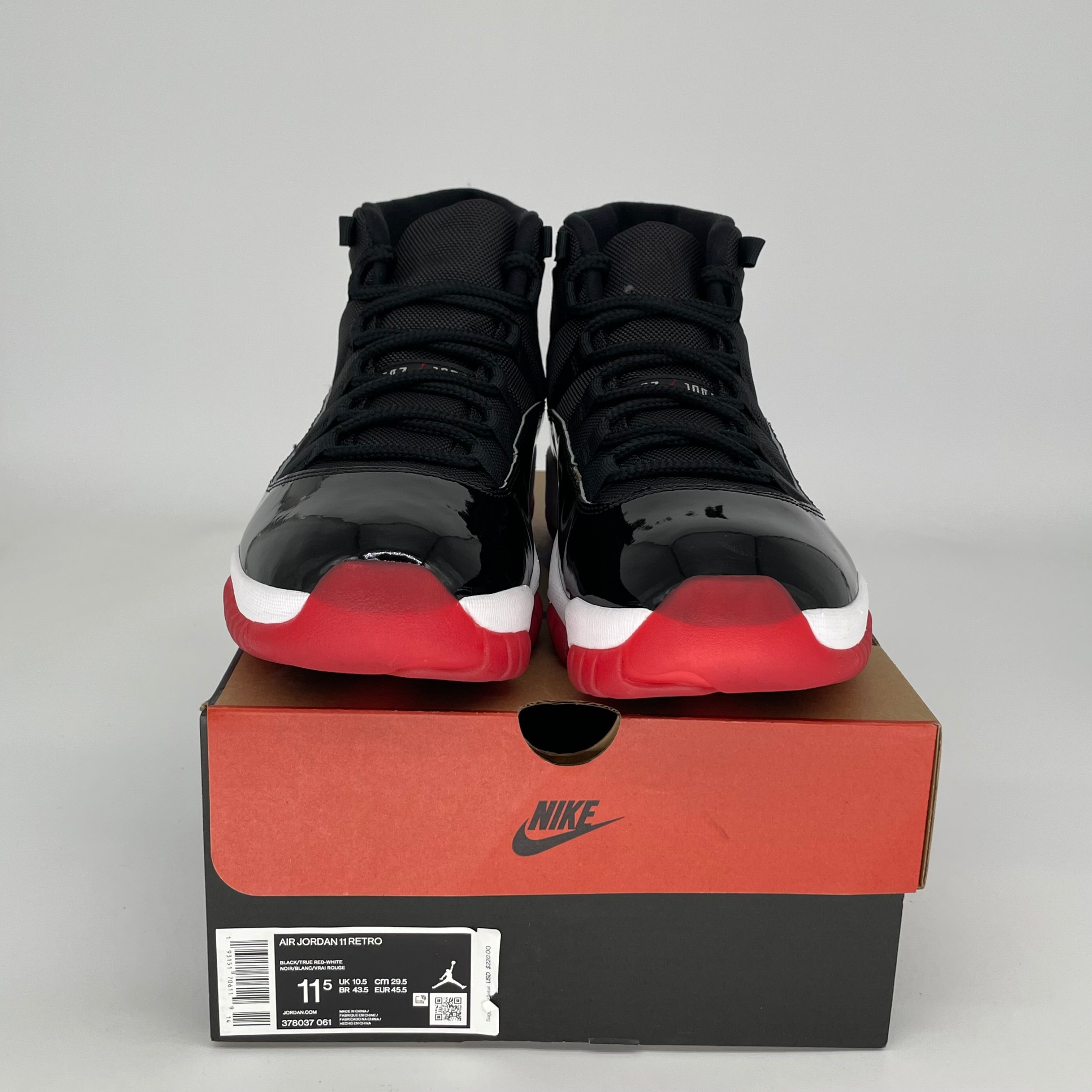 Original Air Jordan 11 Retro 'Bred' Men's Basketball Shoes Size 11.5 - Style Code 378037-061 | Perfect for Sneaker Collectors & Court Performance
