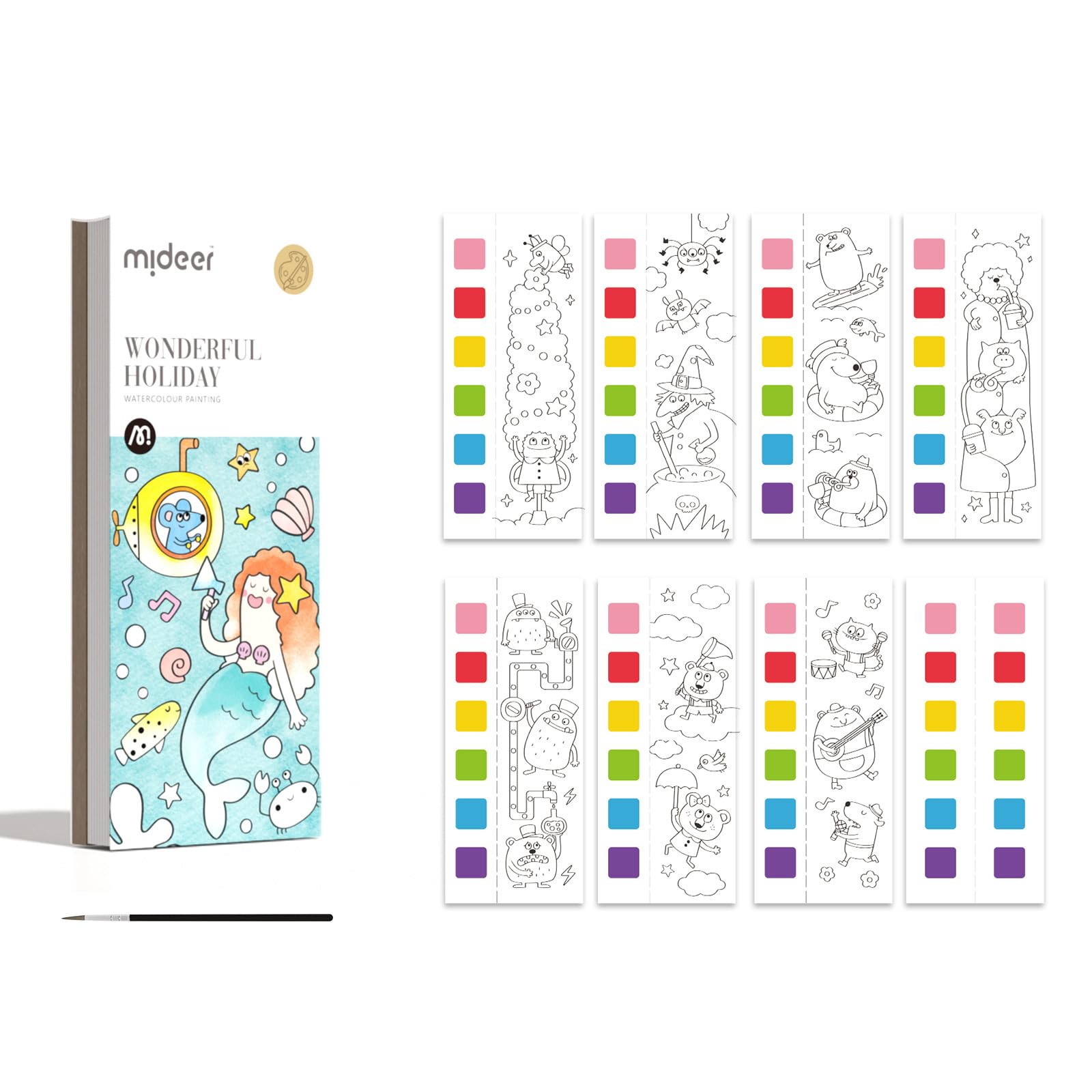 MiDeer Watercolor Painting Book for Kids Ages 3-8 - Reusable Travel Activity Coloring Book Set with Water Pens | Perfect for Arts & Crafts, Toddler Learning, Road Trips & Holiday Gifts