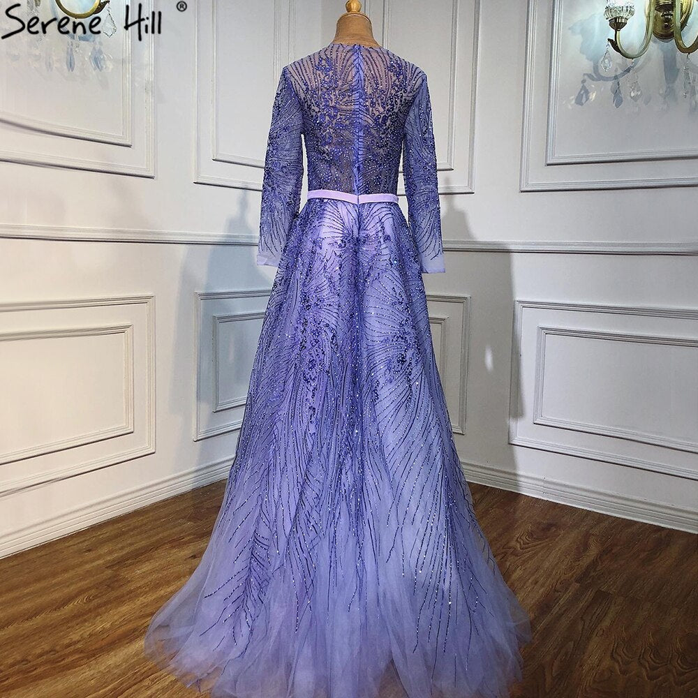 Elegant Purple Beaded A-Line Evening Gown with Long Sleeves for Women - 2025 Luxury Party Dress LA70138 | Perfect for Galas, Weddings & Formal Events