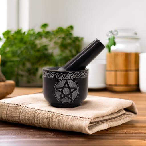 Premium Black Stone Mortar and Pestle Set - Solid Granite Spice Grinder for Herbs, Garlic, Ginger & Guacamole | Perfect for Kitchen, Cooking & Ayurvedic Remedies