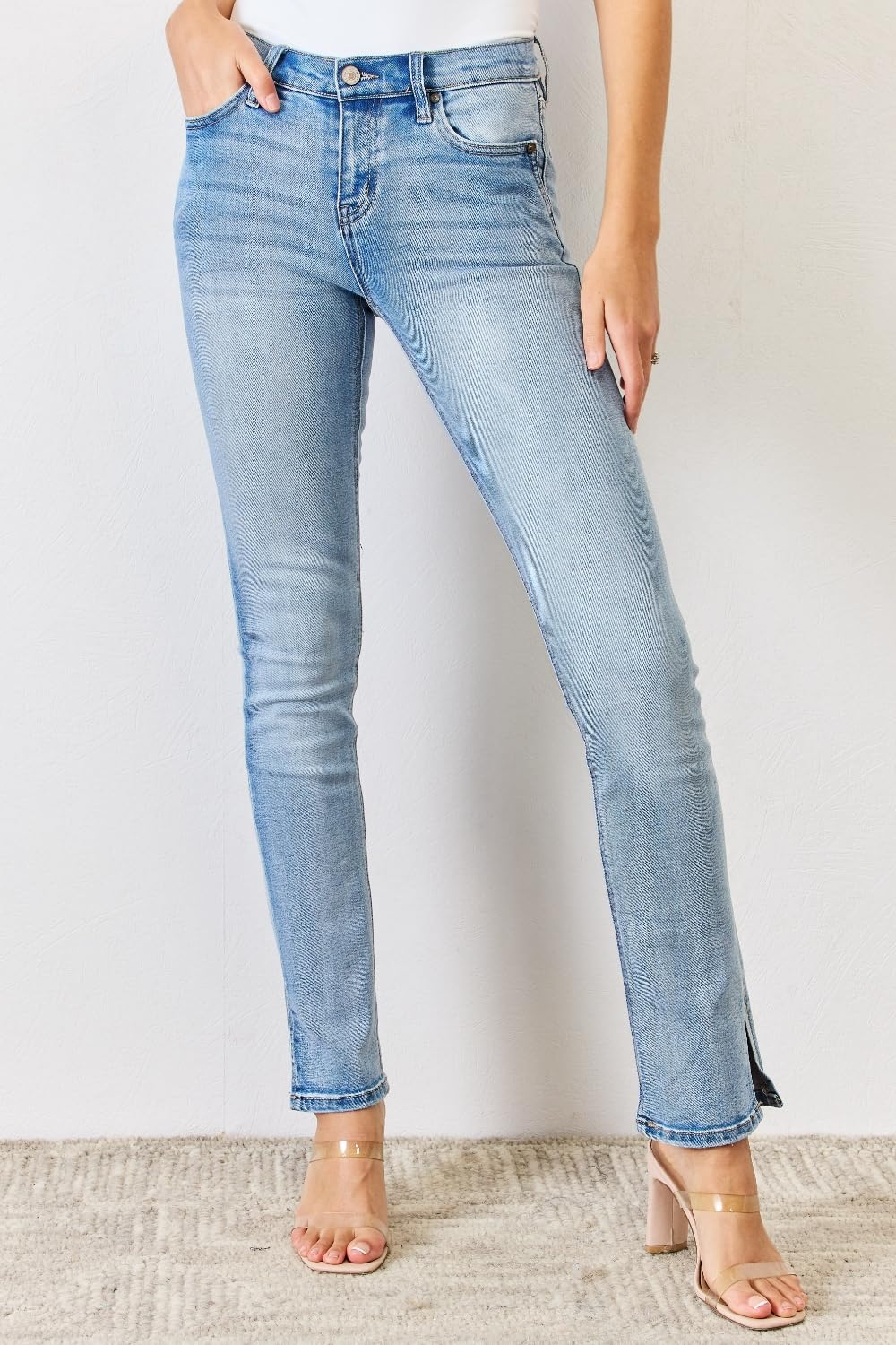 Kancan Women's Mid Rise Y2K Slit Bootcut Jeans - Vintage Retro Denim Pants for Casual Outfits & Night Out | Perfect for Parties, Dates, and Everyday Wear