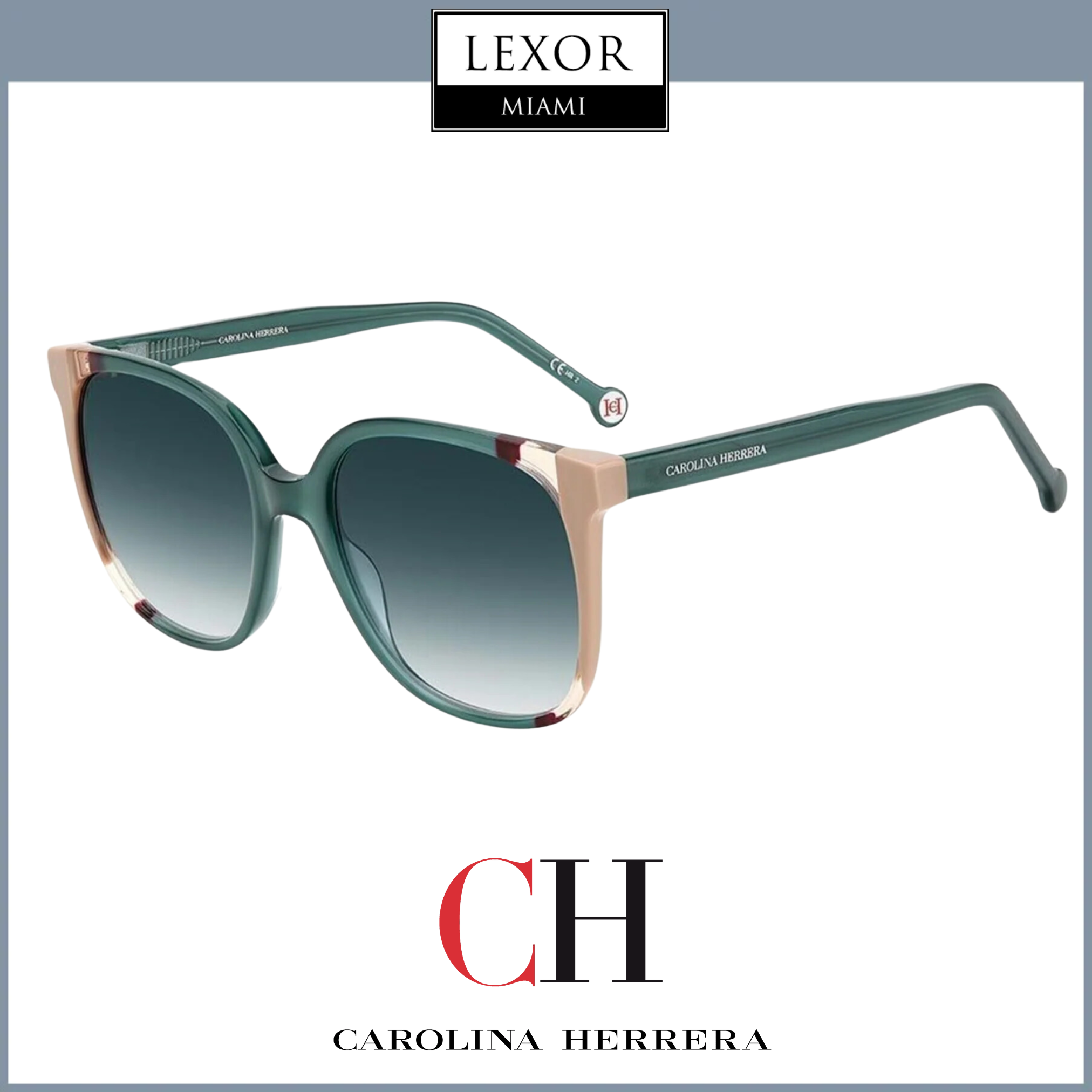 Carolina Herrera 0062/S 0HBJ Teal Brown Women's Fashion Sunglasses - UV Protection for Outdoor Activities & Beach Vacations