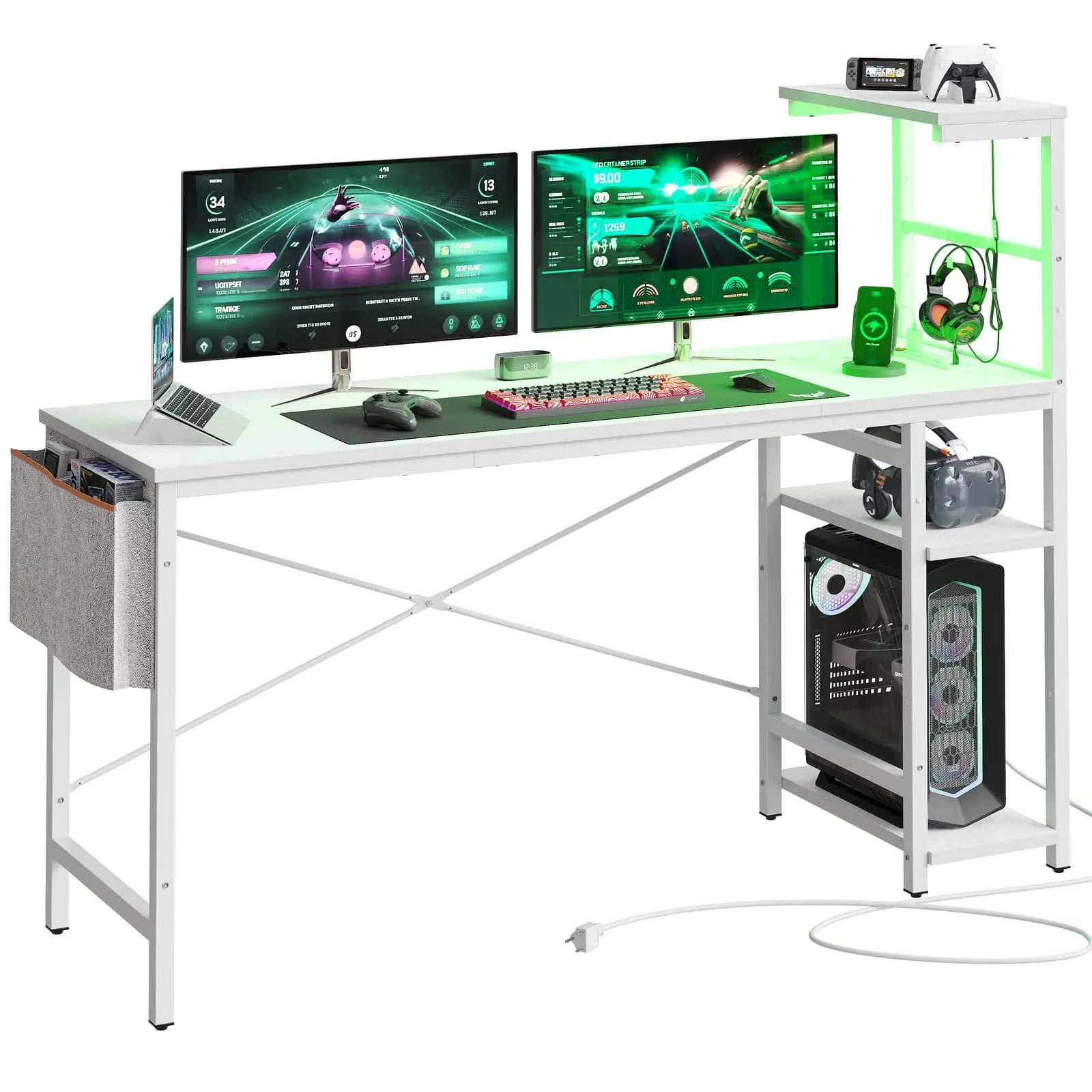 Bestier 61 Inch Large Computer Desk with Reversible Shelves - Ergonomic Gaming Desk for PC, Laptop & Workstation - Perfect for Home Office, Gaming Setup & Study Room