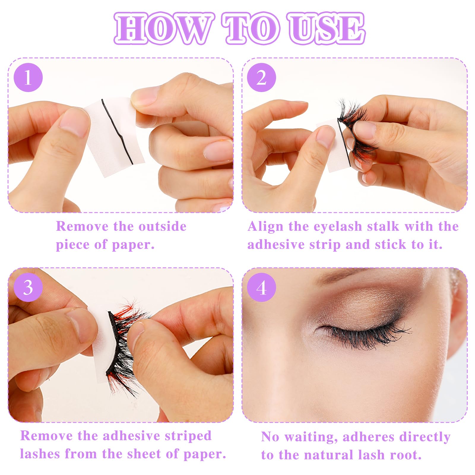 80PCS Self-Adhesive Eyelash Strips - Strong Hold Mink False Eyelash Tape for Fluffy Lashes, No Glue Needed, Natural Look & Long Lasting - Perfect for Daily Wear, Parties, and Special Occasions