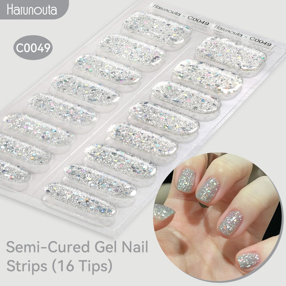 16 Tips Semi Cured Gel Nail Strips - Long Lasting DIY Nail Art Kit for Home Manicure | Perfect for Parties, Weddings & Special Occasions