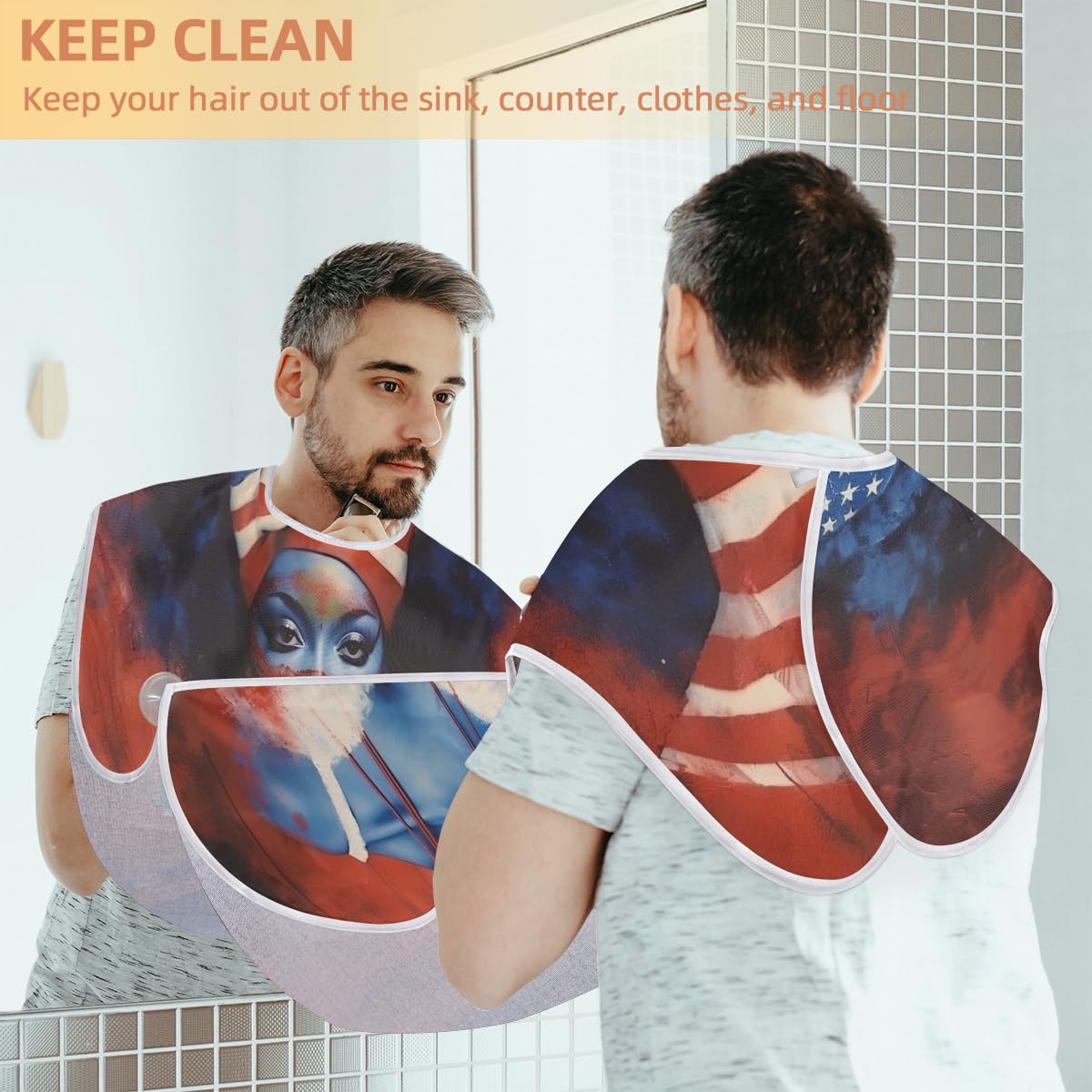 Waterproof American Flag Beard Shaving Bib for Men & Women - Hair Dye Apron, Makeup Cape, Barber Accessory - Sink Hair Catcher for Beard Trimming, Haircut & Styling - Perfect for Home Salon, Barbershop & DIY Grooming