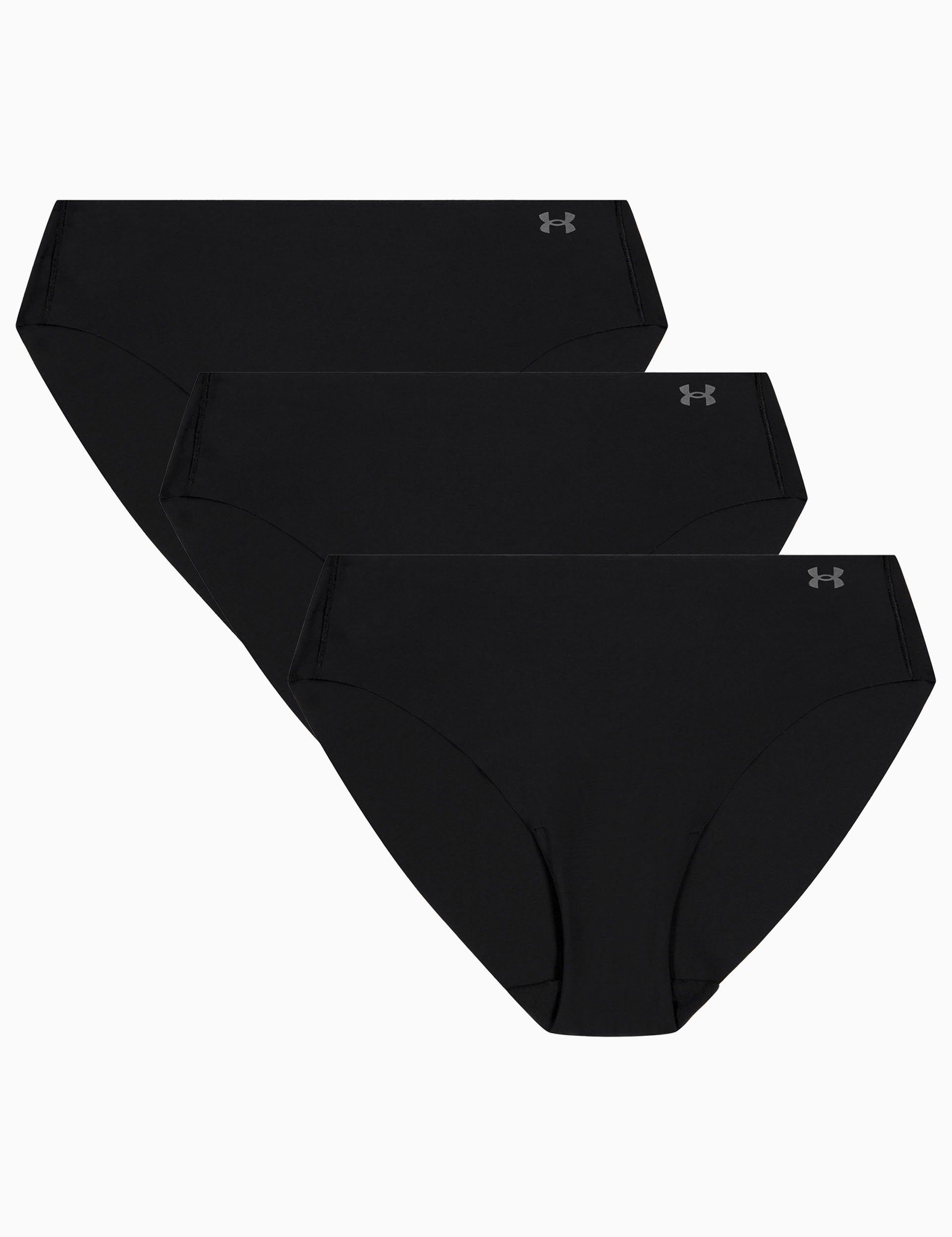 Pure Stretch 3 Pack No Show Bikini Underwear - Black & Steel Colors | Seamless Comfort for Yoga, Gym & Everyday Wear