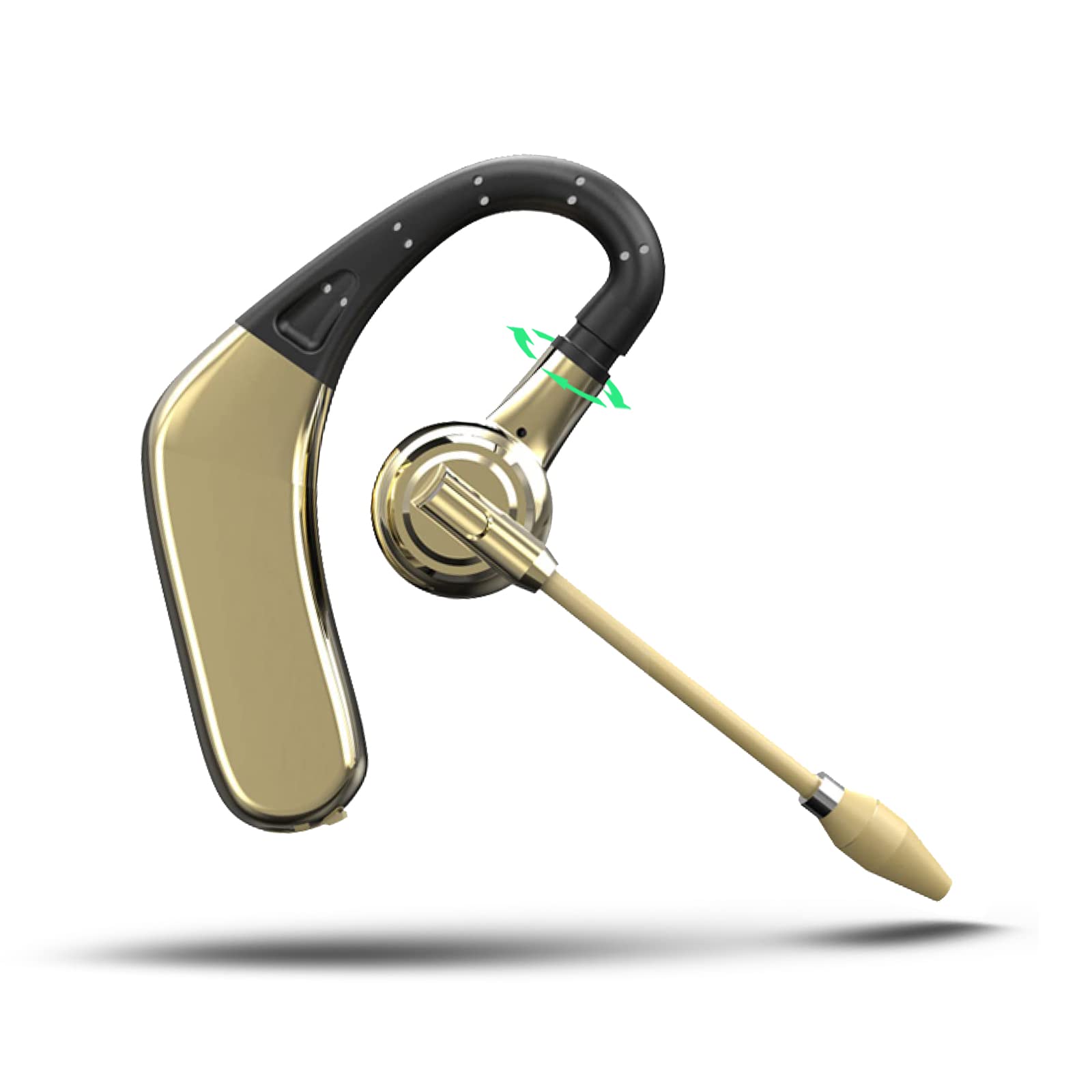 Wireless Bluetooth Headset with Microphone - Single Ear Hands-Free Earpiece for Cell Phone, 20-Hour Replaceable Battery, Left Ear Design (Gold) - Perfect for Driving, Office Calls & Online Meetings