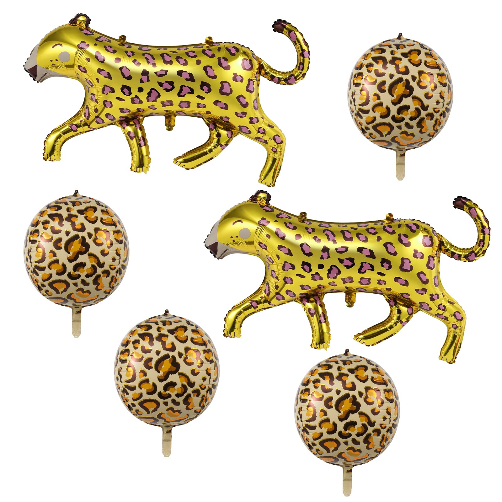 AIEX 6pcs Cheetah Print Foil Balloons - Gold Animal Leopard Safari Balloons for Jungle Theme Birthday Party, Baby Shower Decorations - Perfect for Safari-Themed Events, Wild Animal Parties, and Tropical Celebrations
