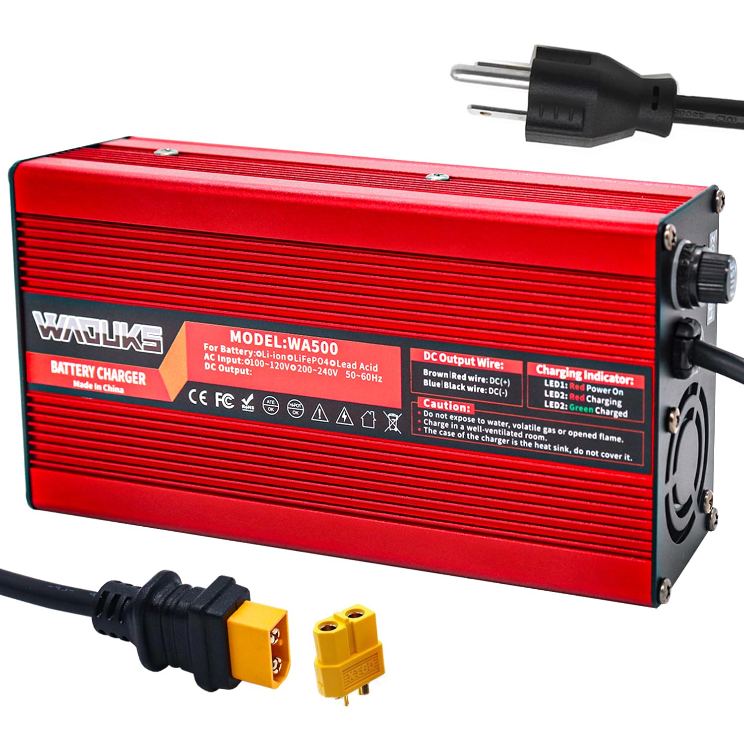 75.6V 6A Smart Fast Lithium Battery Charger with XT60 Connector - Compatible with 18S 66.6V Li-ion Battery Packs - Perfect for Electric Bikes, Scooters, and Power Tools