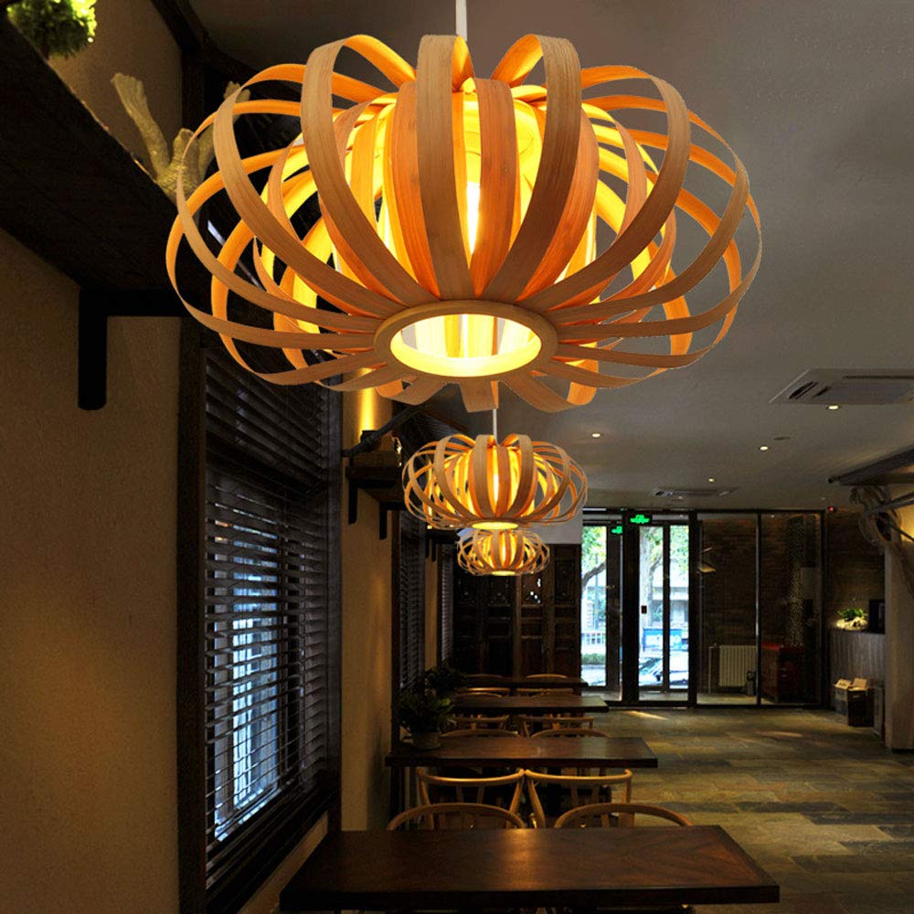 Modern LED Chandelier - Handmade Pumpkin-Shaped Bamboo Braid Pendant Light with Retro Rattan Design | Minimalist Farmhouse Ceiling Fixture for Dining Room, Bedroom & Living Room Decor