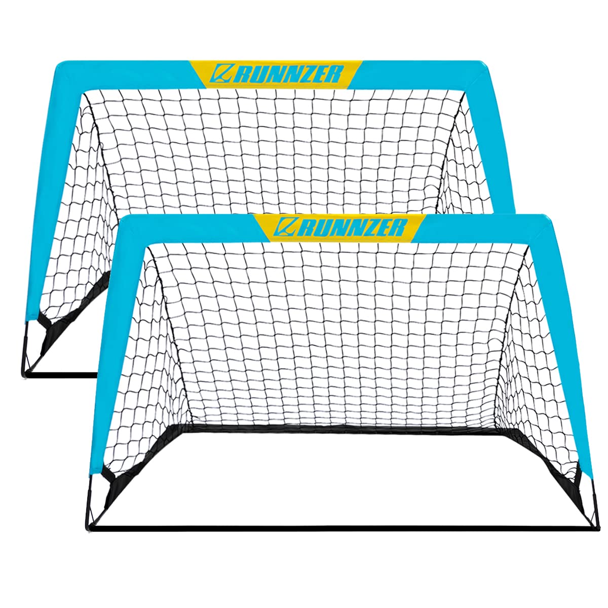 L RUNNZER Portable Soccer Goal Set of 2 - Pop Up Soccer Nets with Carrying Bag for Backyard Training, Kids Practice, Beach & Park Games - Lightweight Foldable Goals for Youth & Adult Players