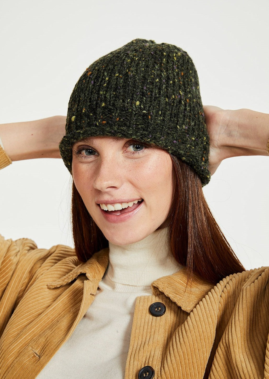 Donegal Wool Beanie Hat for Men & Women - Warm Irish Knit Winter Hat in Green | Perfect for Skiing, Hiking & Cold Weather Outdoor Activities