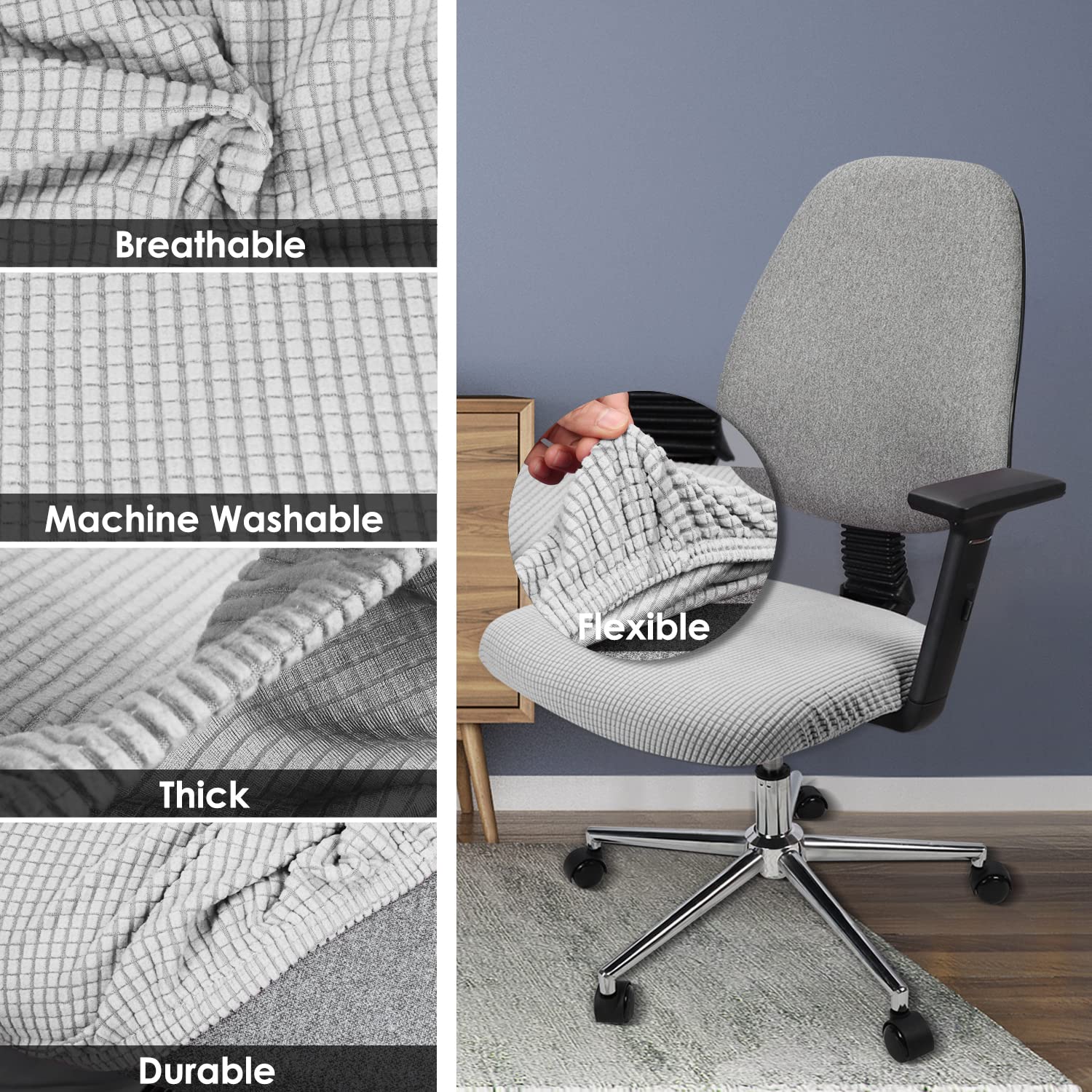 Yikko Soft Stretch Spandex Jacquard Slipcovers - Corn Grain Texture Washable Chair Covers for Office, Dining Room, Bar & Wedding Chairs | Silver Home Decor for Comfort & Style