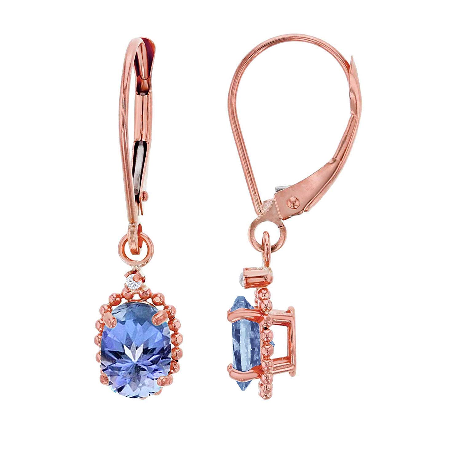 10K Yellow, White & Rose Gold 1.25mm Round White Topaz & 6x4mm Oval Gemstone Drop Leverback Earrings | Genuine Birthstone Jewelry | Elegant Women's Gold Earrings for Party, Wedding & Everyday Wear