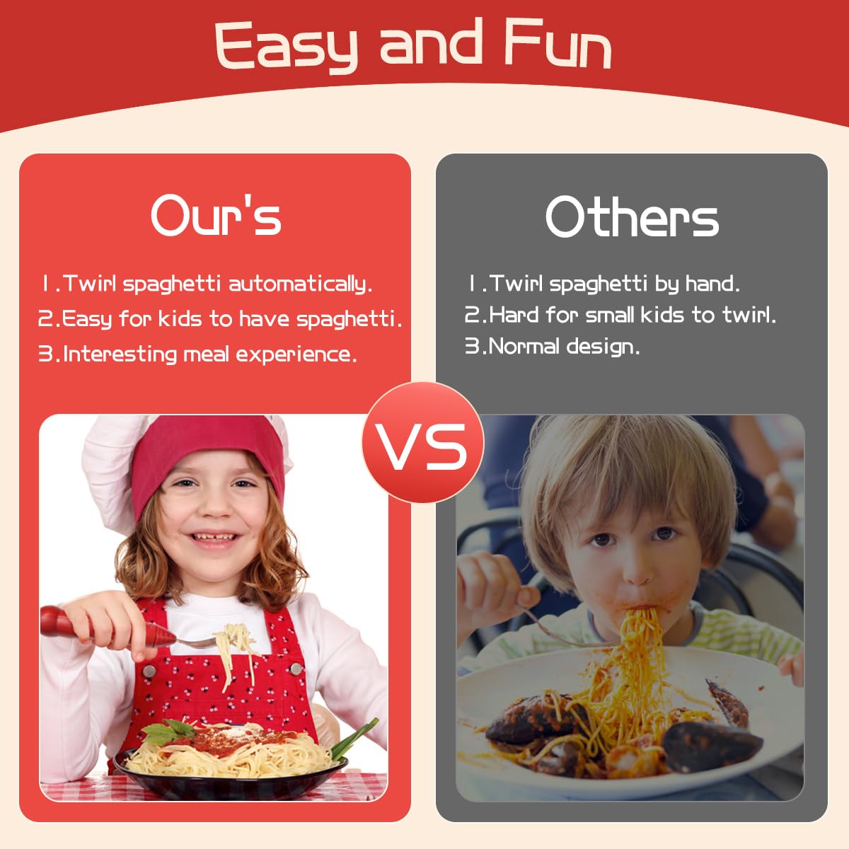 Automatic Electric Twirling Fork for Spaghetti - Self-Spinning Pasta Fork for Kids & Adults - Fun Kitchen Gadget for Easy Noodle Eating - Perfect Birthday Gift & Unique Present (Red) - Ideal for Family Dinners, Kids' Parties & Italian Cuisine Lovers