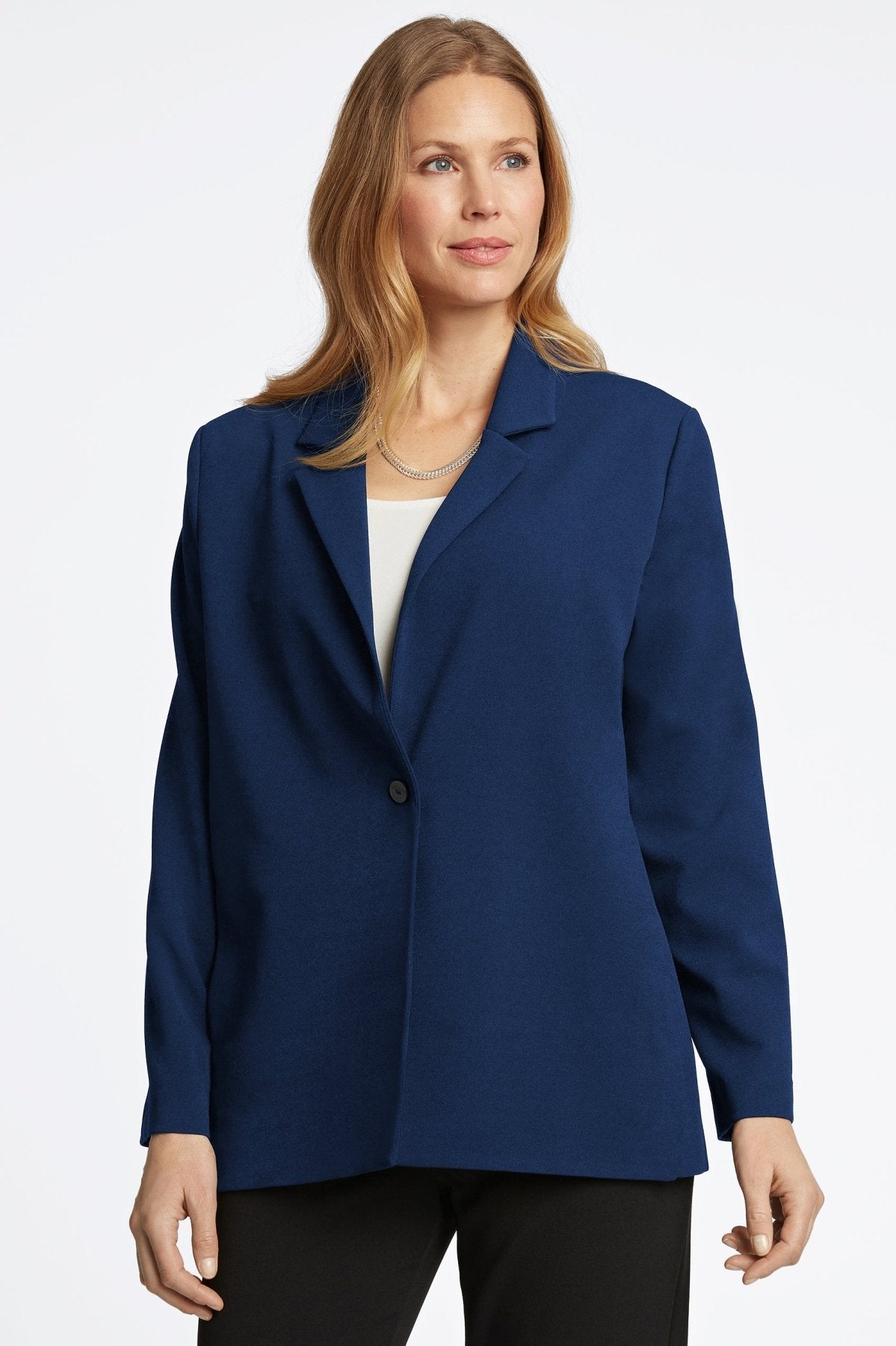 Morgan Knit Crepe Long Sleeve Blazer for Women - Elegant Stretch Office Jacket - Business Casual Work Wear - Perfect for Meetings, Office & Professional Events