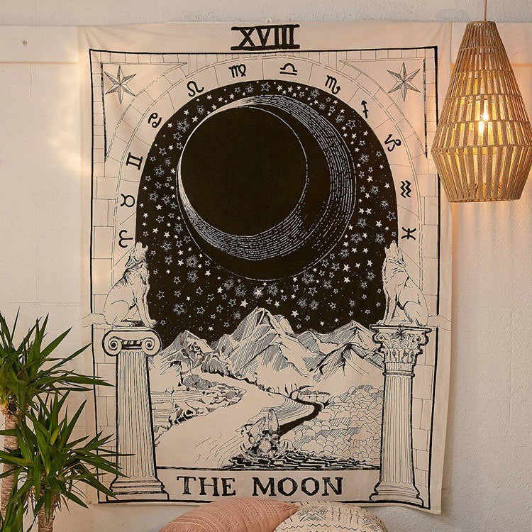 Moon Tarot Monochrome Tapestry - Gothic Wall Hanging Decor for Bedroom, Living Room & Meditation Space
