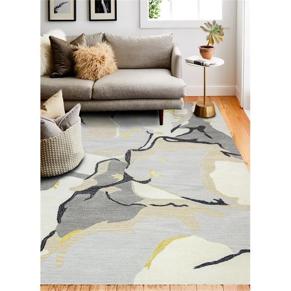 Bashian Collection Luxury Hand Tufted Wool & Viscose Area Rug - 2.6’ x 8’ Ivory/Grey - Soft Runner Rug for Entryway, Living Room, Bedroom - Perfect for Home Decor & High Traffic Areas