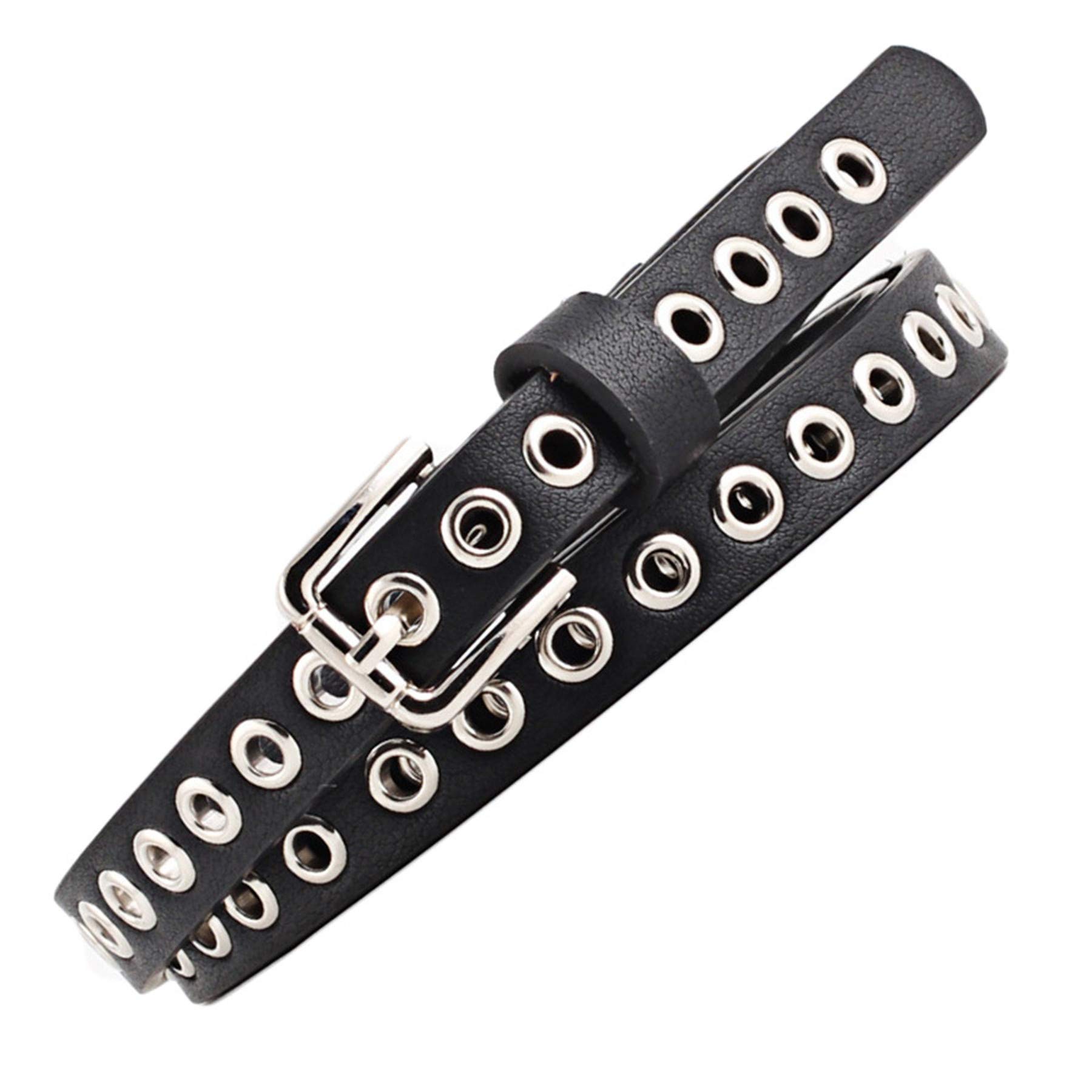 Andongnywell Women's Punk Rock Studded Leather Belt - Skinny Black Waist Belt for Jeans & Pants | Gothic Fashion Accessory for Concerts & Night Out