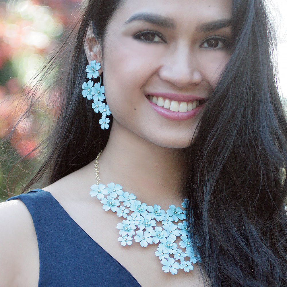 Turquoise Cherry Blossom Statement Earrings for Women - Front & Back Dangle Design - Perfect for Weddings, Parties & Special Occasions