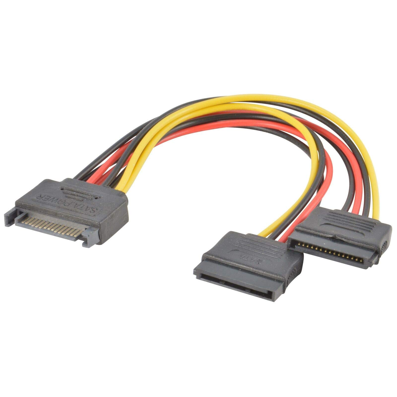 JacobsParts SATA Power Splitter Cable 15-Pin Male to Female Adapter - Dual SATA Power Connector for PC, HDD, SSD, DVD Drive - Perfect for Computer Upgrades & Custom Builds