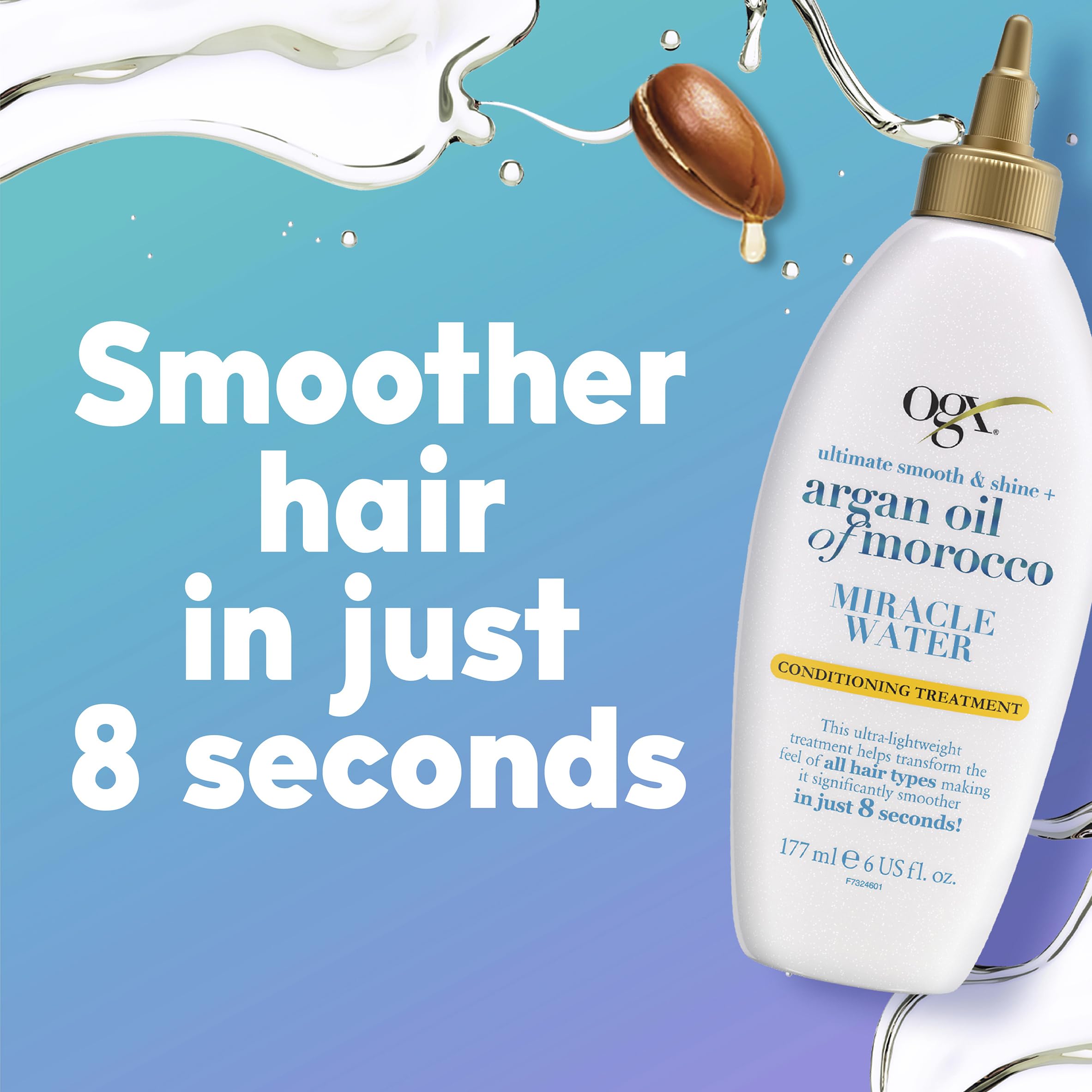 OGX Argan Oil of Morocco Miracle Water Liquid Conditioner for Shiny, Healthy Hair – 6 fl oz (177ml) – Hydrating & Repairing for Dry, Damaged Hair – Perfect for Daily Use & Salon-Like Results at Home