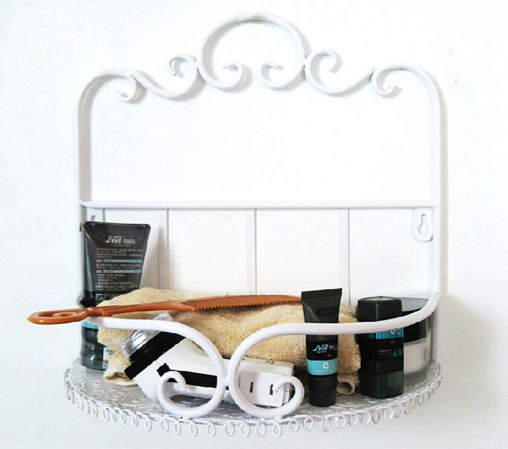 Iron Wall Shelf for Bathroom - Rustic White Organizer for Showers & Storage