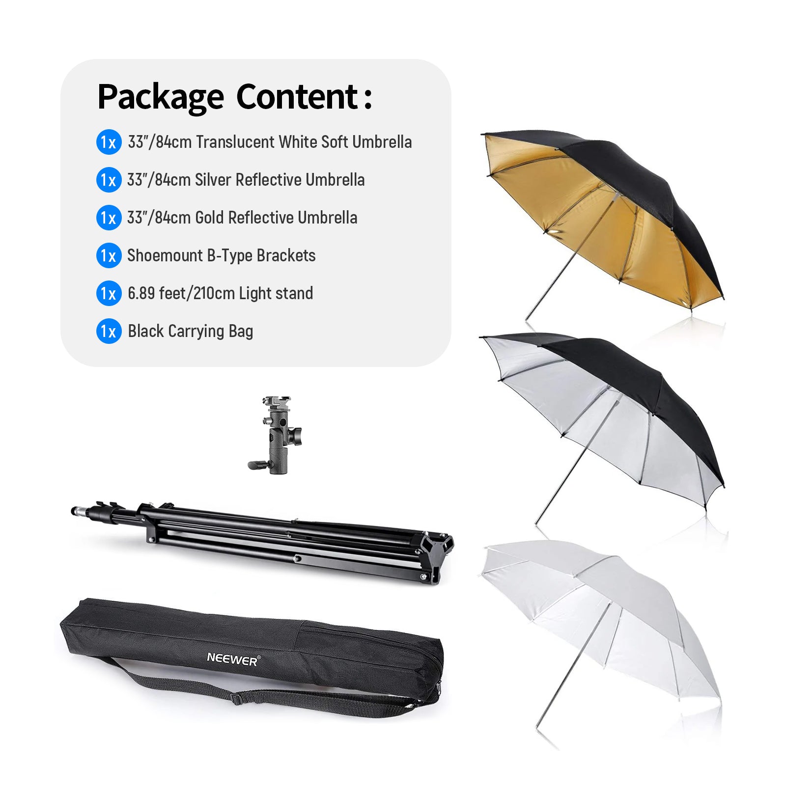 NEEWER 33/84cm Professional Photography Lighting Umbrella Kit - Softbox Diffuser & Flash Mount for Canon Nikon Sony DSLR Cameras - Perfect for Studio Portrait, Product Photography & YouTube Videos