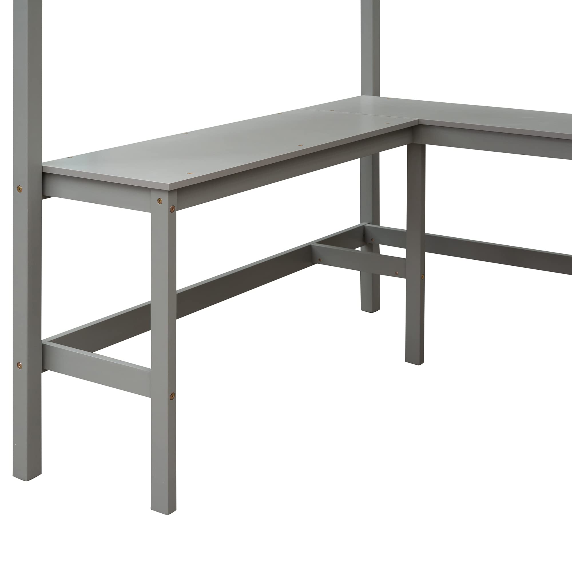 Full Size Loft Bed with Desk & Shelves - Space-Saving Wooden Bed for Kids Teens Adults - Perfect for Small Rooms & Dorms (Gray)