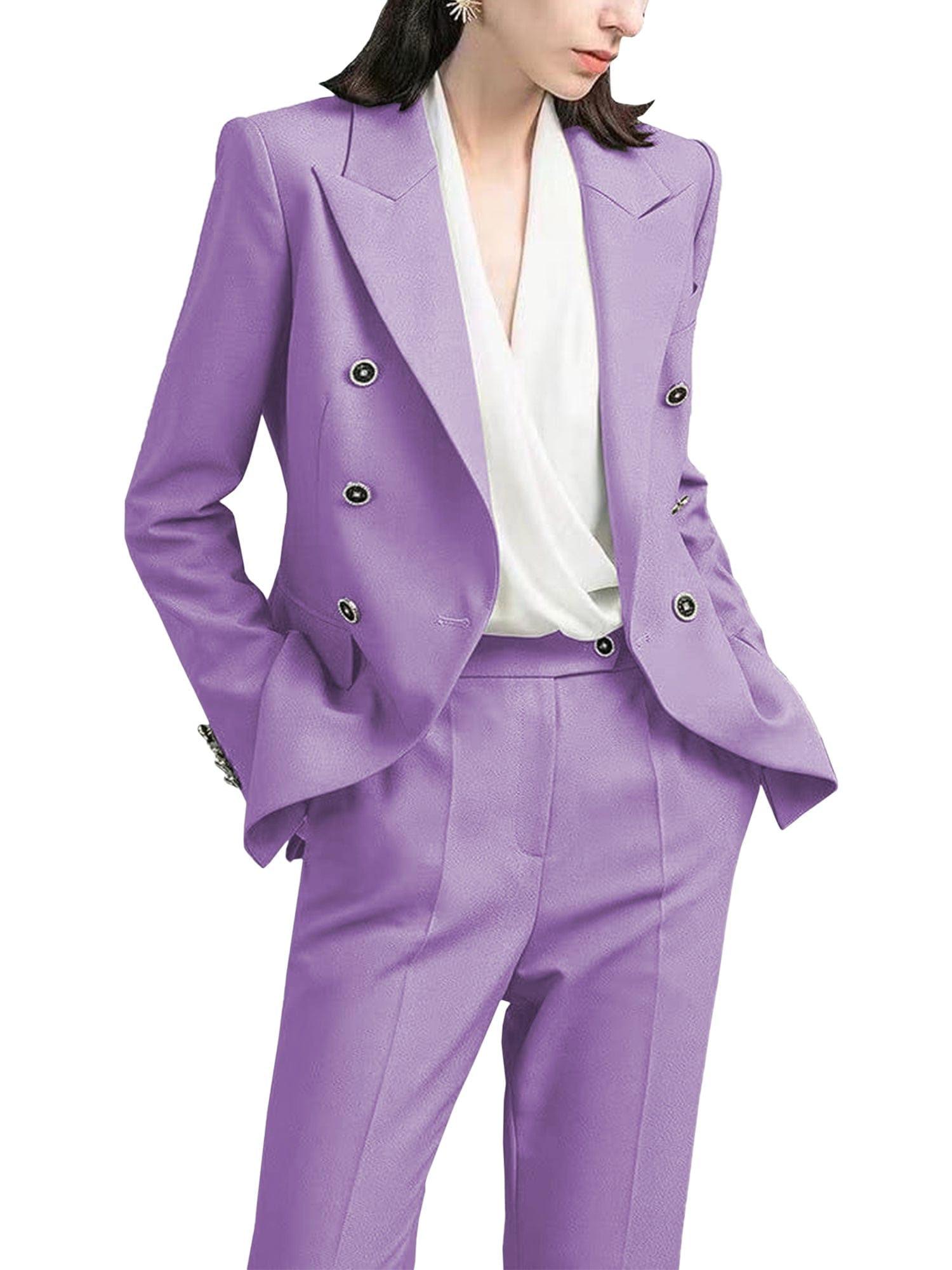 Blue 2-Piece Double Breasted Peak Lapel Women's Suit Set (Blazer & Pants) | Professional Office Wear & Formal Business Attire for Women