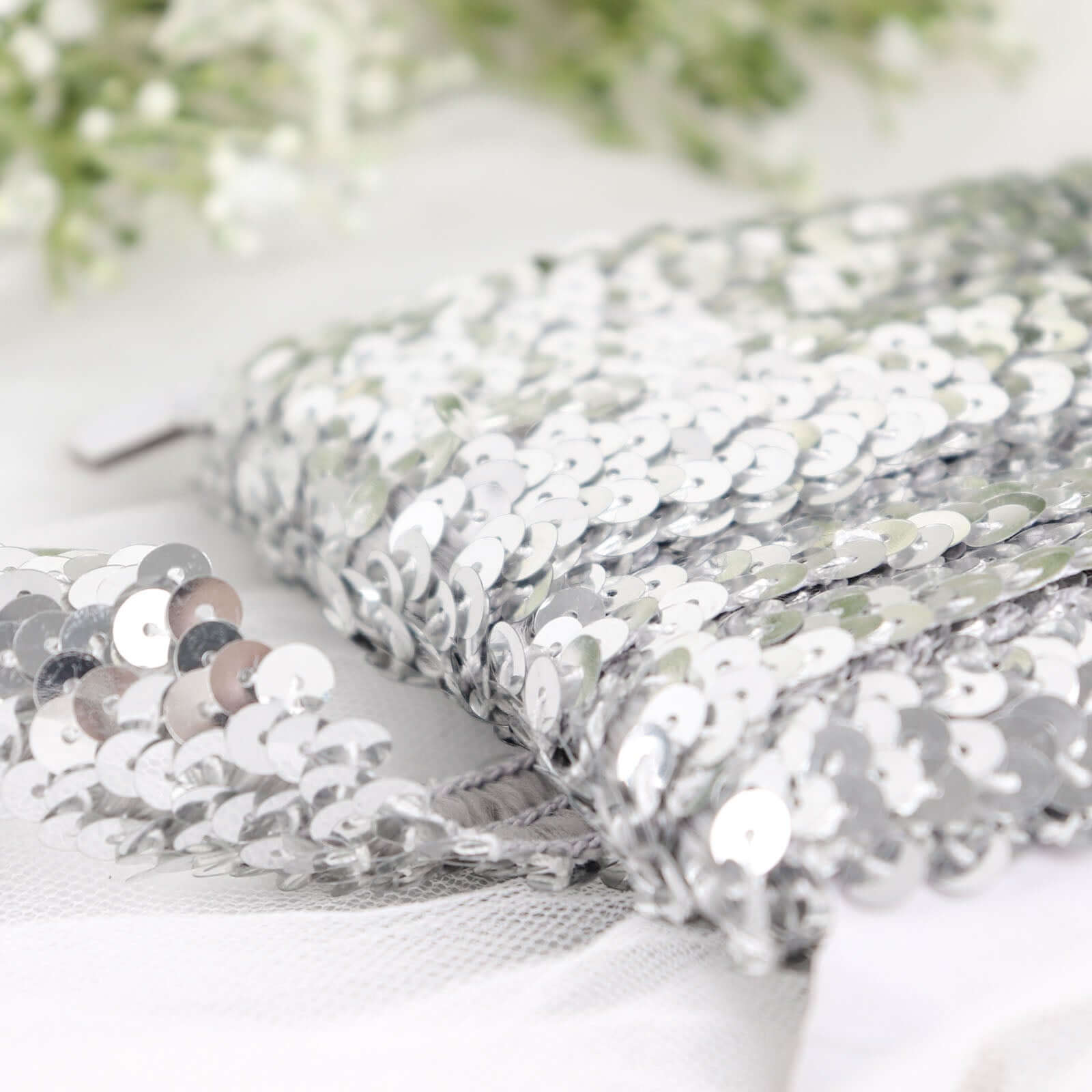10 Yards Metallic Silver Sequin Stretch Fabric Ribbon - Elastic Lace Trim for DIY Crafts, Costumes & Home Decor | Shiny Glitter Material for Sewing, Dressmaking & Party Decorations