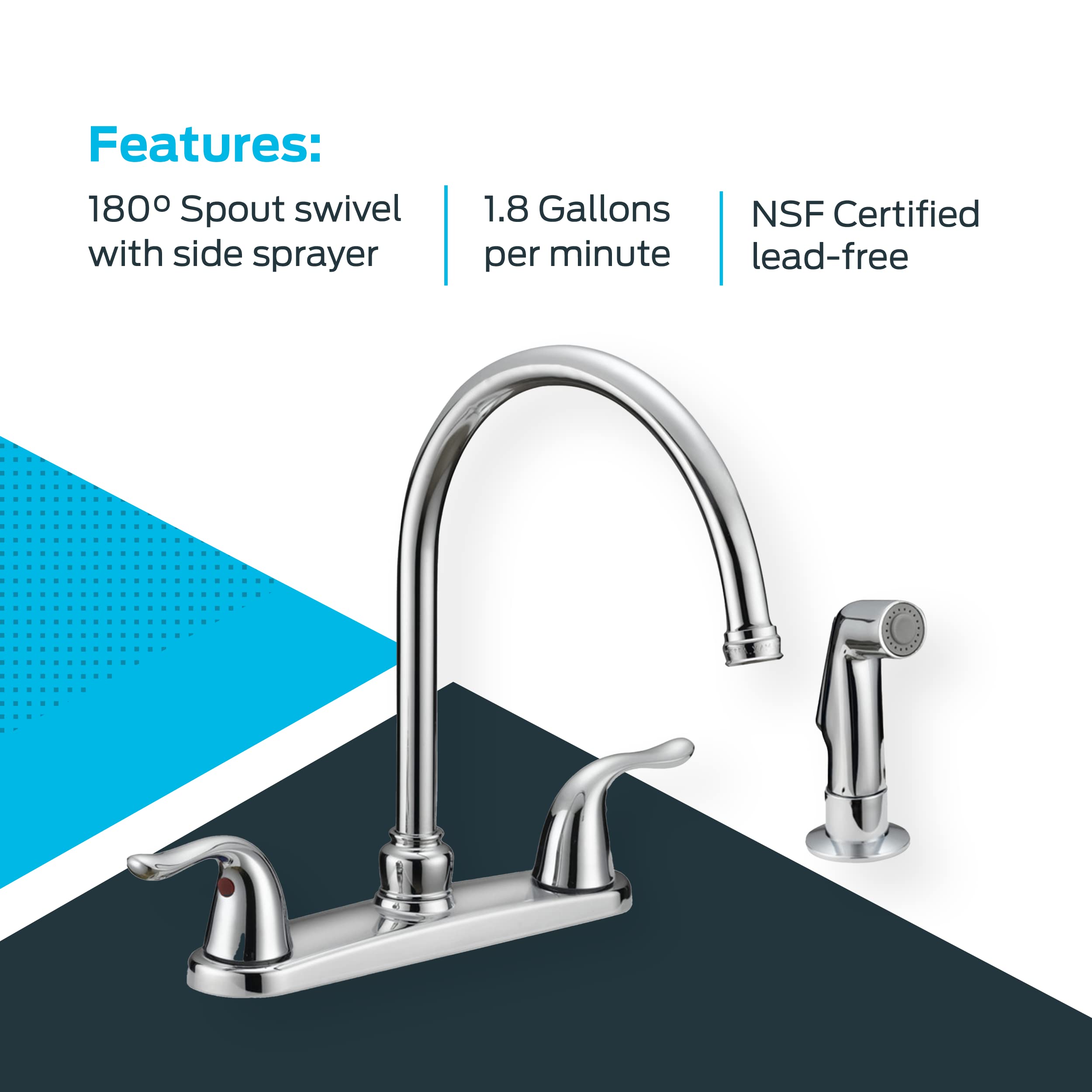 EZ-FLO 2-Handle Pull-Out Spray Kitchen Faucet, Chrome Finish, 4-Hole Mount for Sink - Perfect for Modern Kitchens, Dishwashing & Food Prep