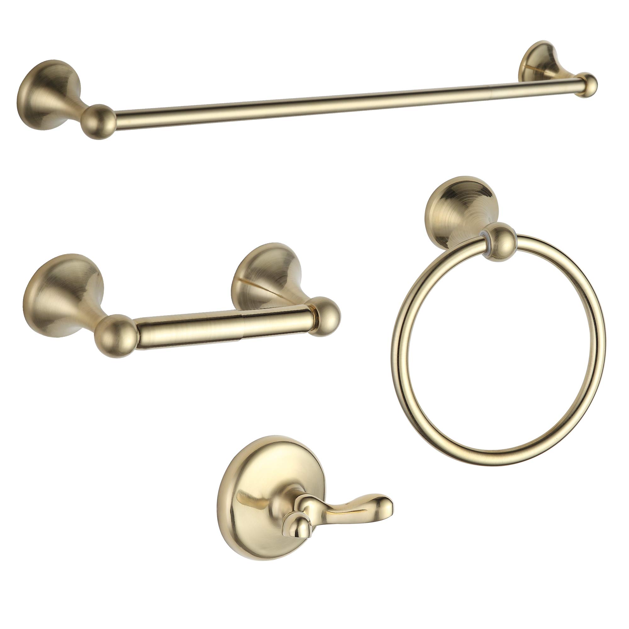 Brushed Brass Bathroom Hardware Set - 4-Piece Adjustable Expandable Towel Bar, Towel Ring, Robe Hook & Toilet Paper Holder - Wall Mounted Bathroom Accessories for Modern & Luxury Home Decor