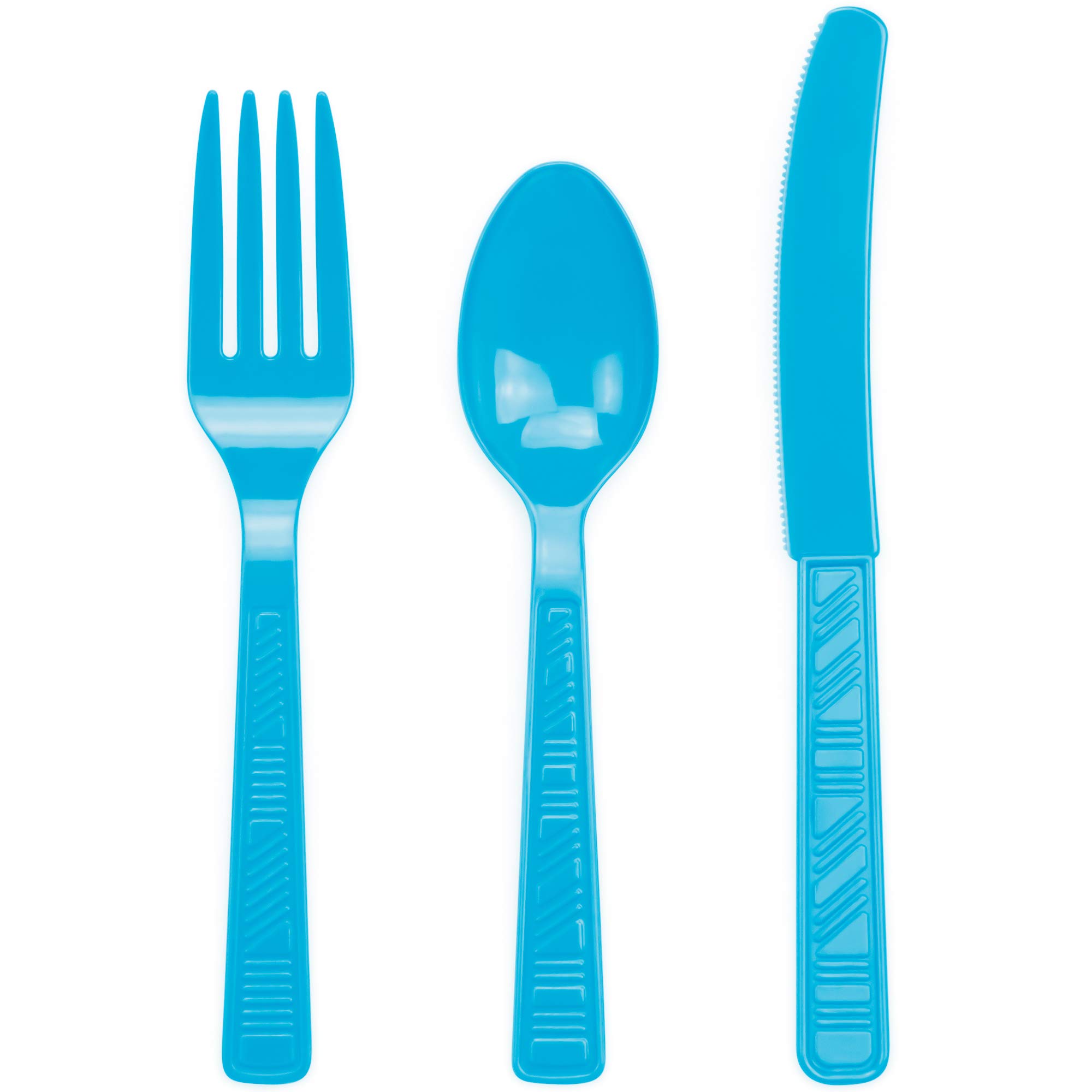 DecorRack 96-Piece Heavy Duty Plastic Cutlery Set - Turquoise Blue Disposable Silverware for Parties, Picnics, BBQs & Events (Durable Plastic Utensils for Catering, Restaurants & Home Use)