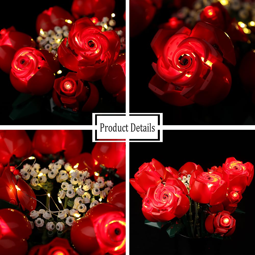 Kyglaring LED Lighting Kit for Lego Icon Roses Bouquet 10328 - DIY Flower Bouquet Light Set for Lego Building Blocks, Valentine's Day Gift (No Model Included, RC Version) - Perfect for Home Decoration, Romantic Gifts & Lego Enthusiasts