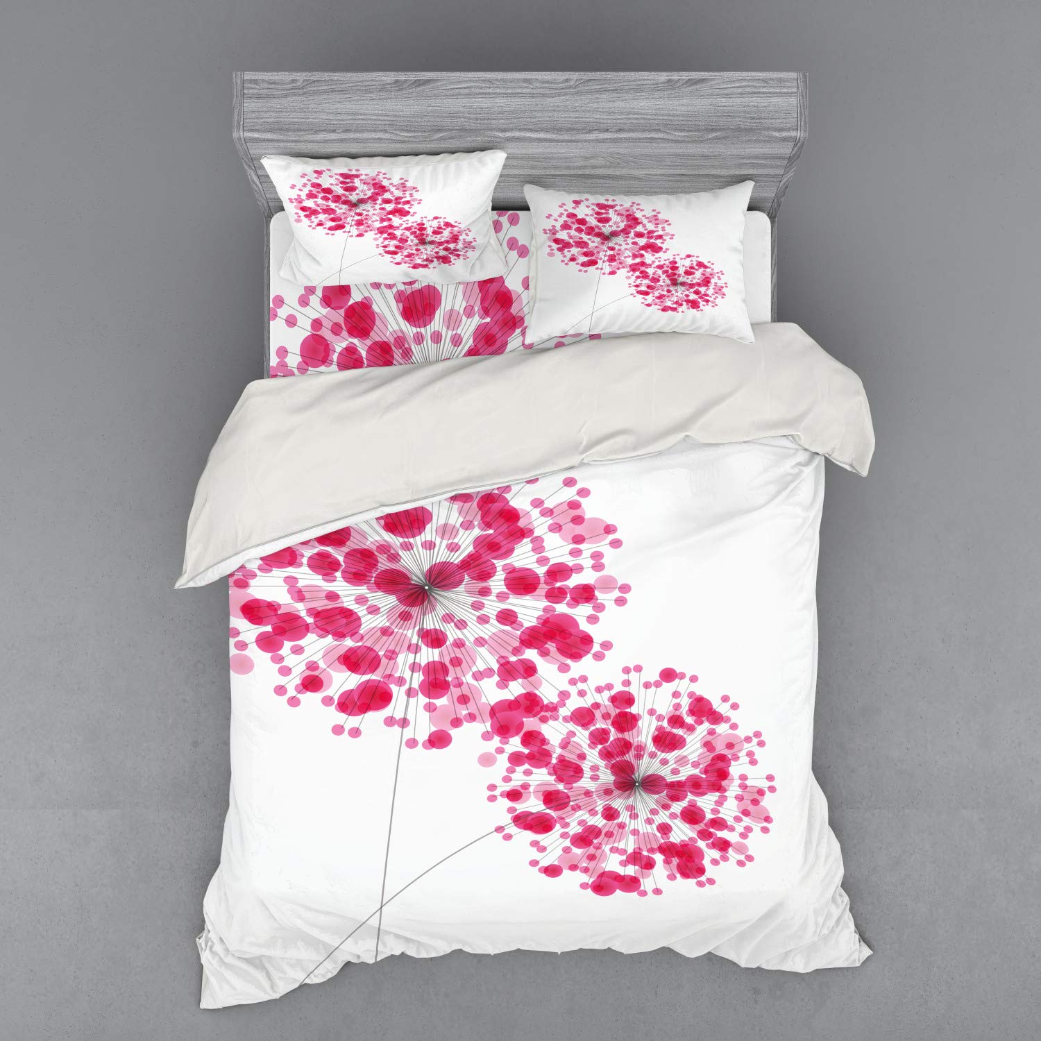 Ambesonne Pink 4-Piece Queen Duvet Cover Set with Shams & Fitted Sheet - Conceptual Dandelion Floral Design, Modern Botanical Bedding for Romantic Bedrooms, Home Decor & Gardening Enthusiasts | Pearl Pink Soft Microfiber (Perfect for Master Bedrooms, Guest Rooms & Cozy Home Styling)