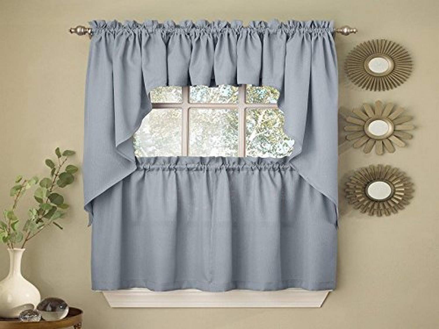 Sweet Home Collection Opaque Rib Cord Kitchen Curtains Pair - 24